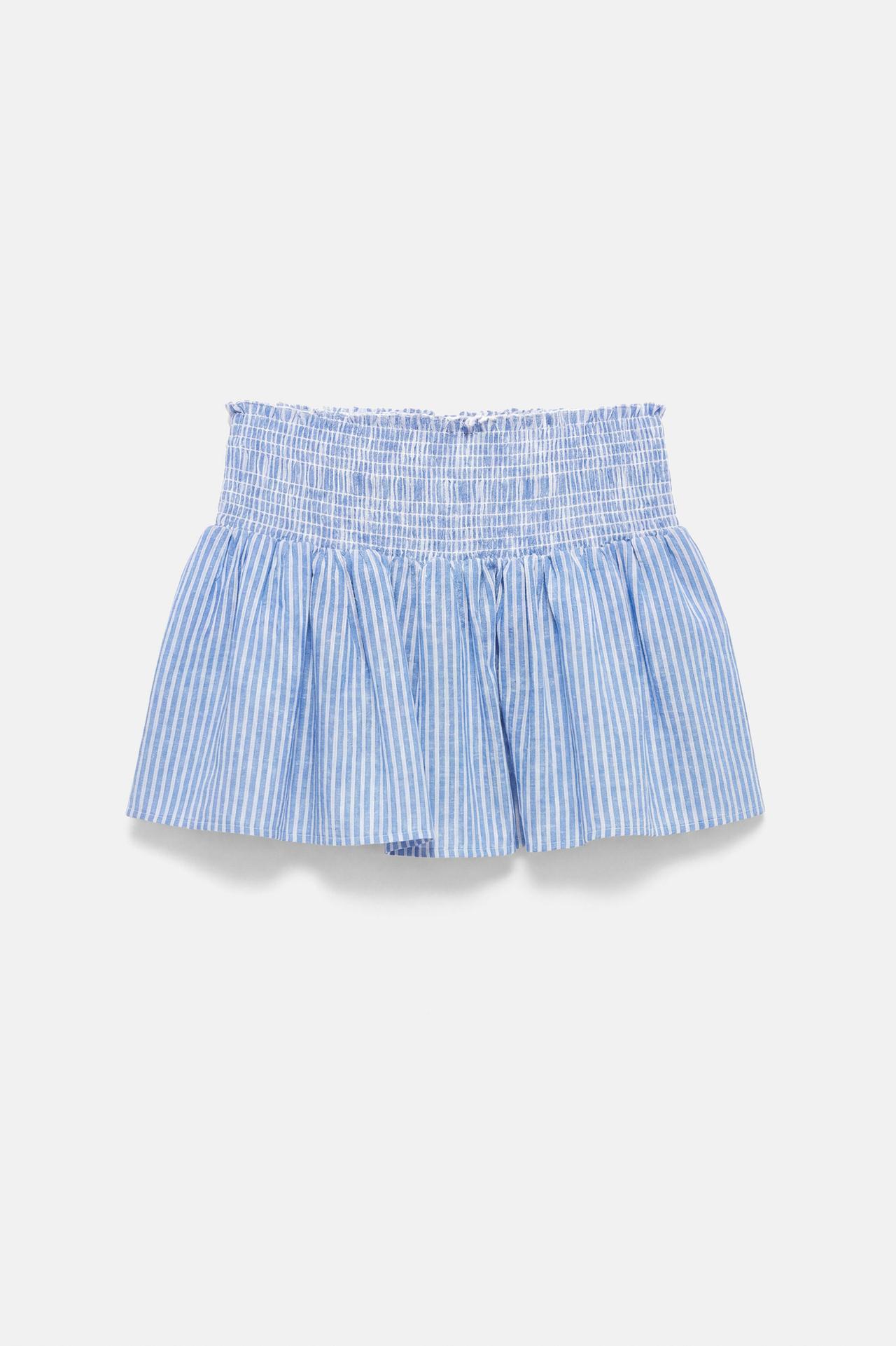 Striped linen blend mini skirt — Blue