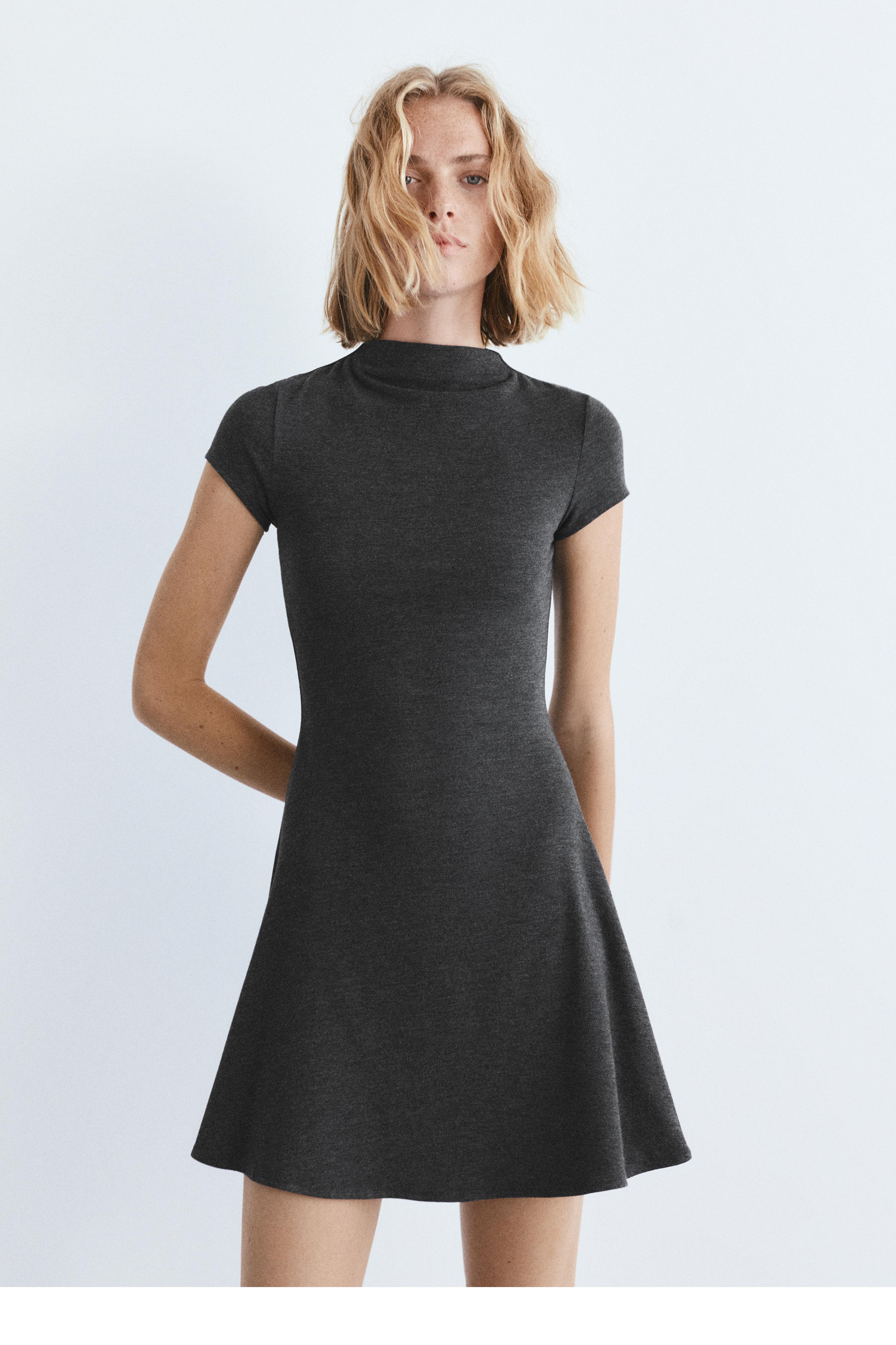 Short mock neck dress — Grey marl