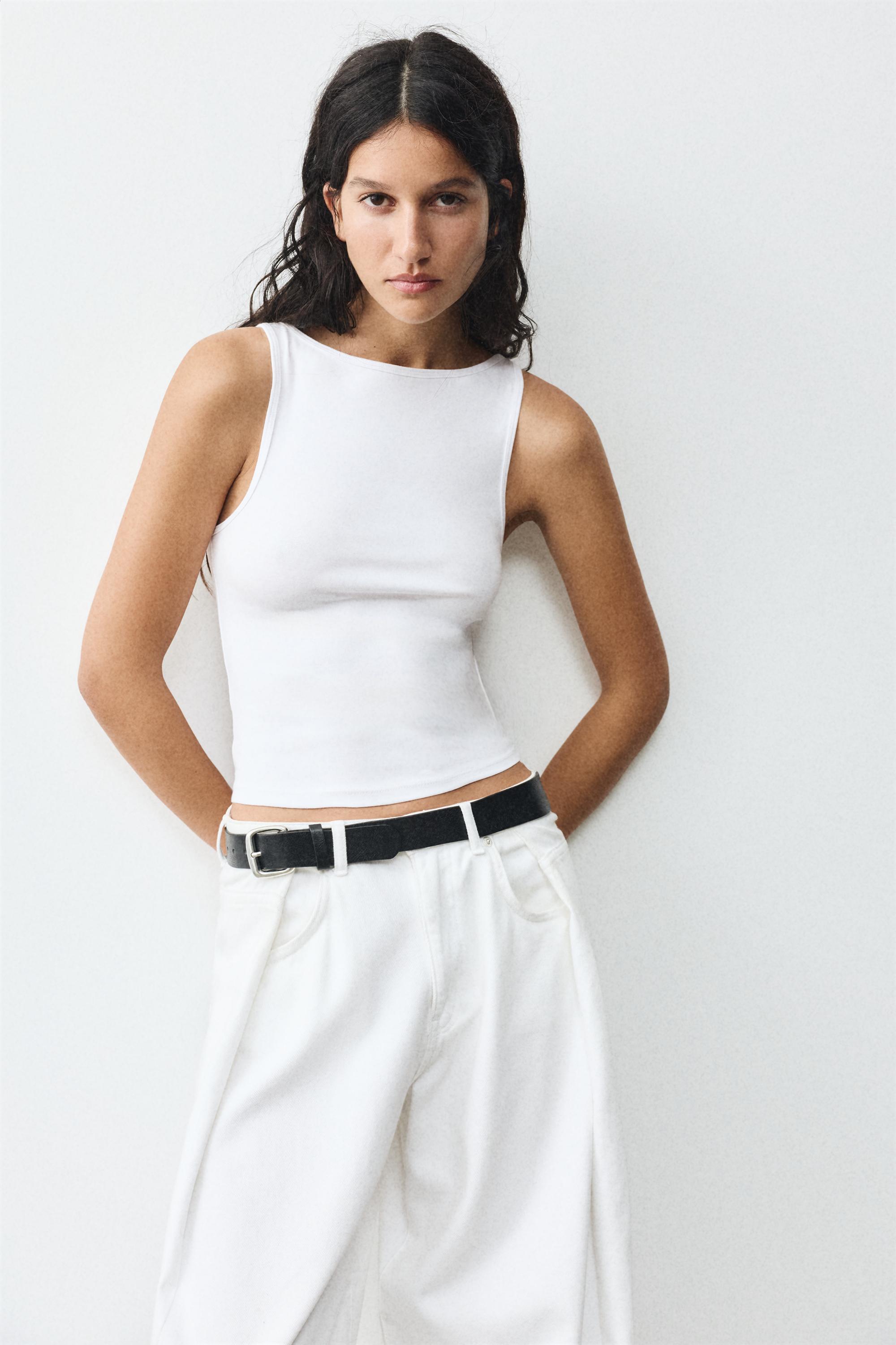 Boat neck tank top — White