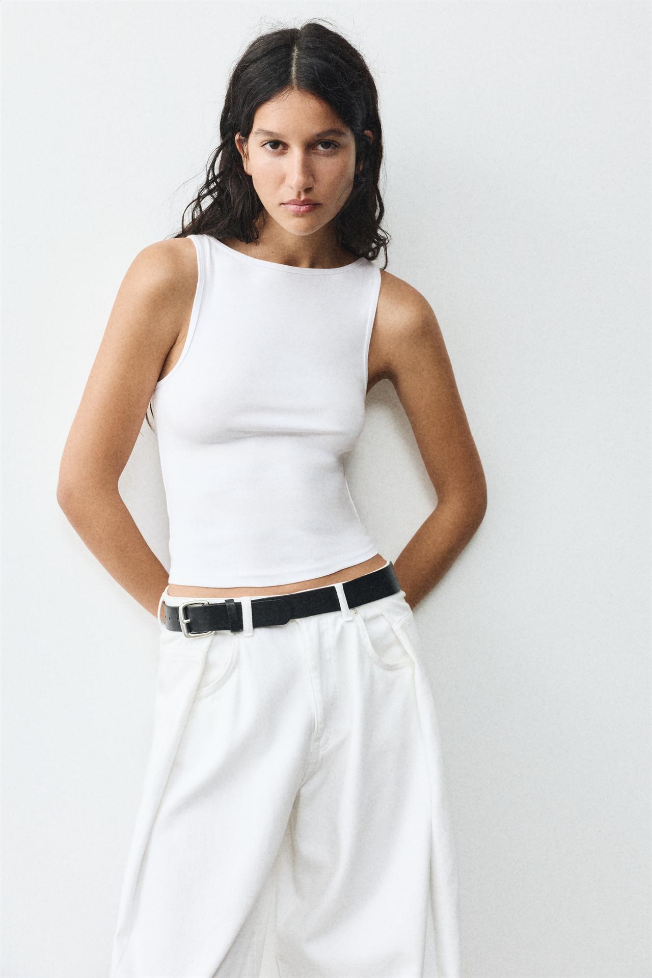 Boat neck tank top — White
