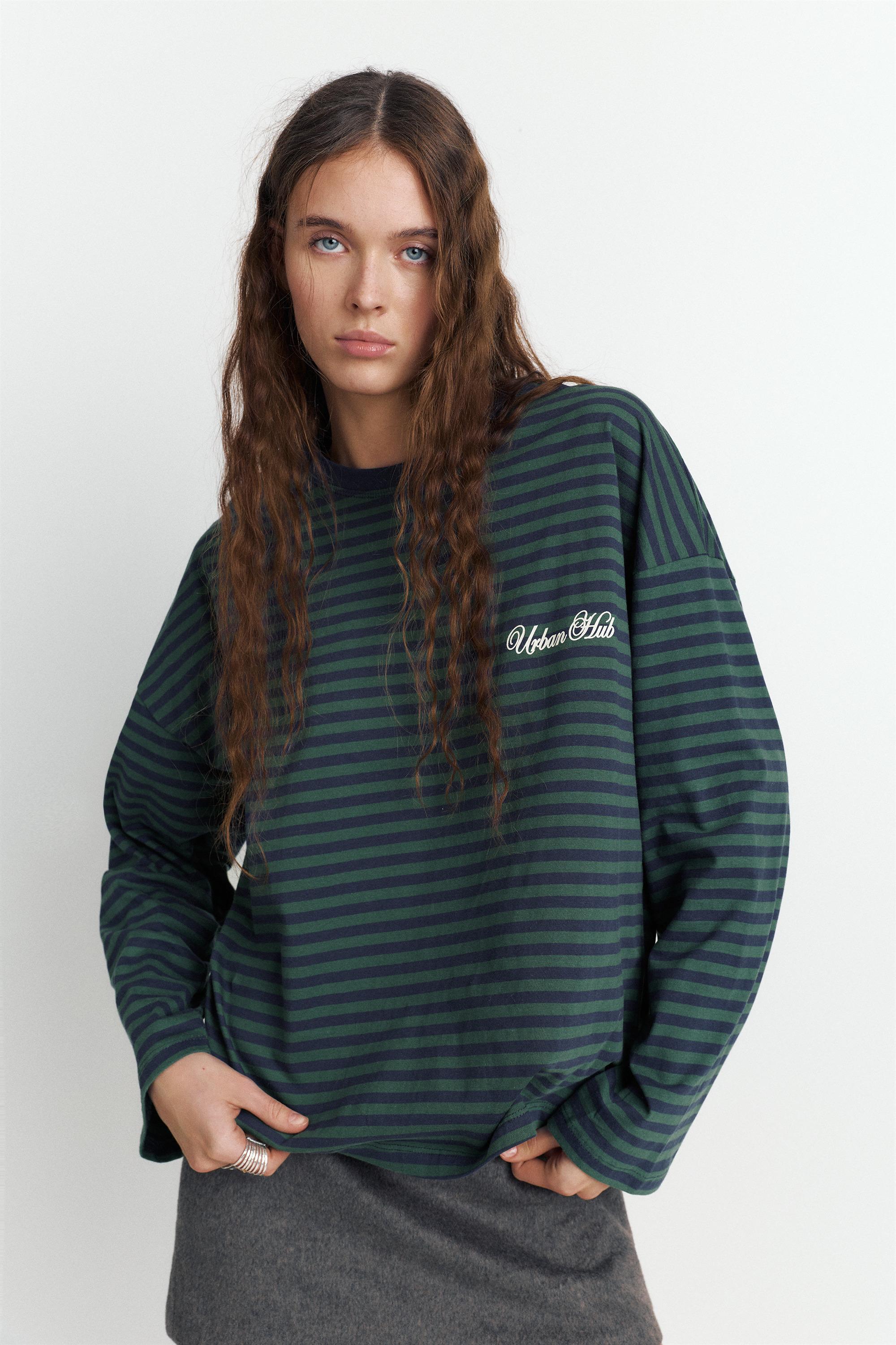 Yazılı çizgili uzun kollu t-shirt - Görsel 26