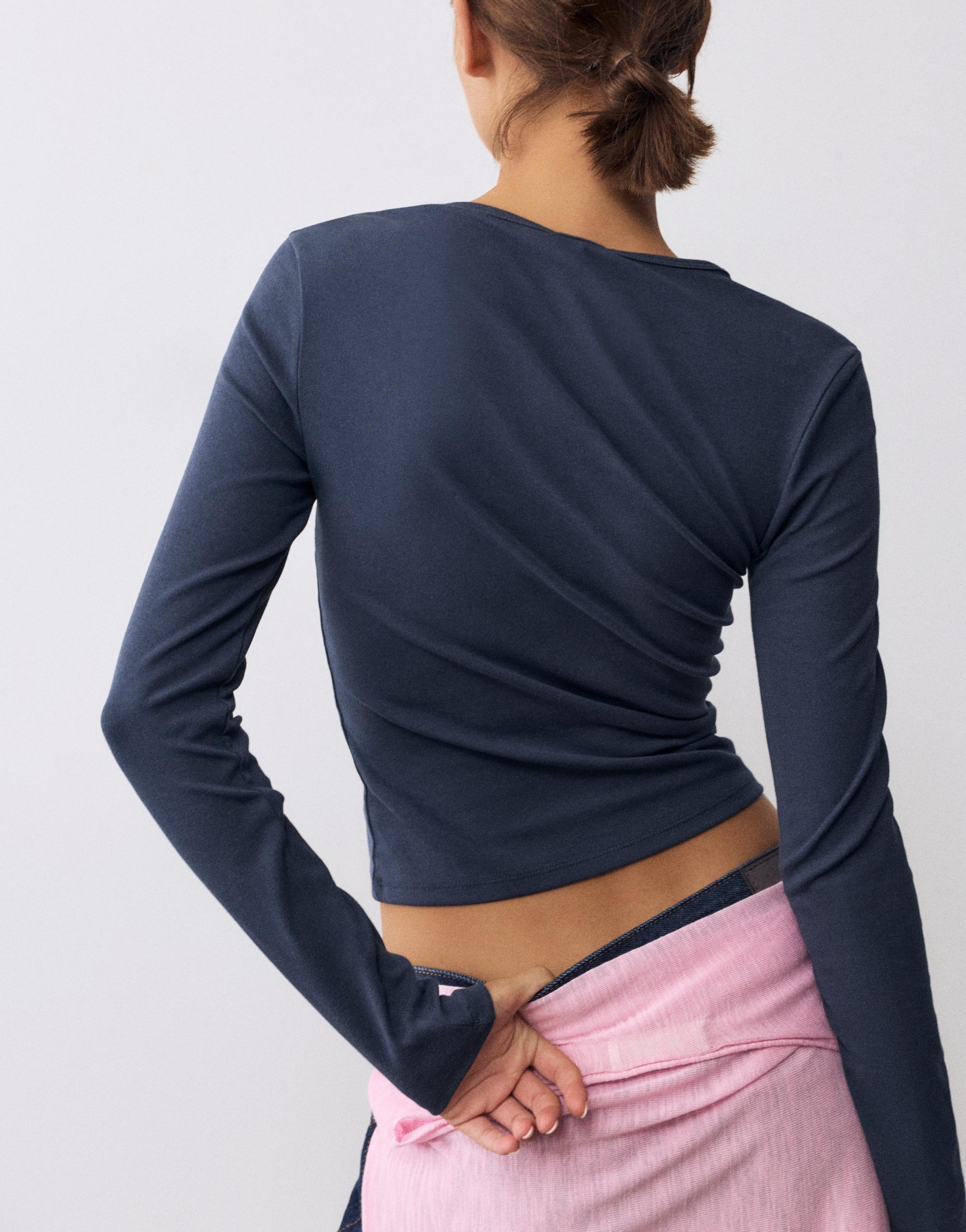 Fitted long sleeve T-shirt — Navy
