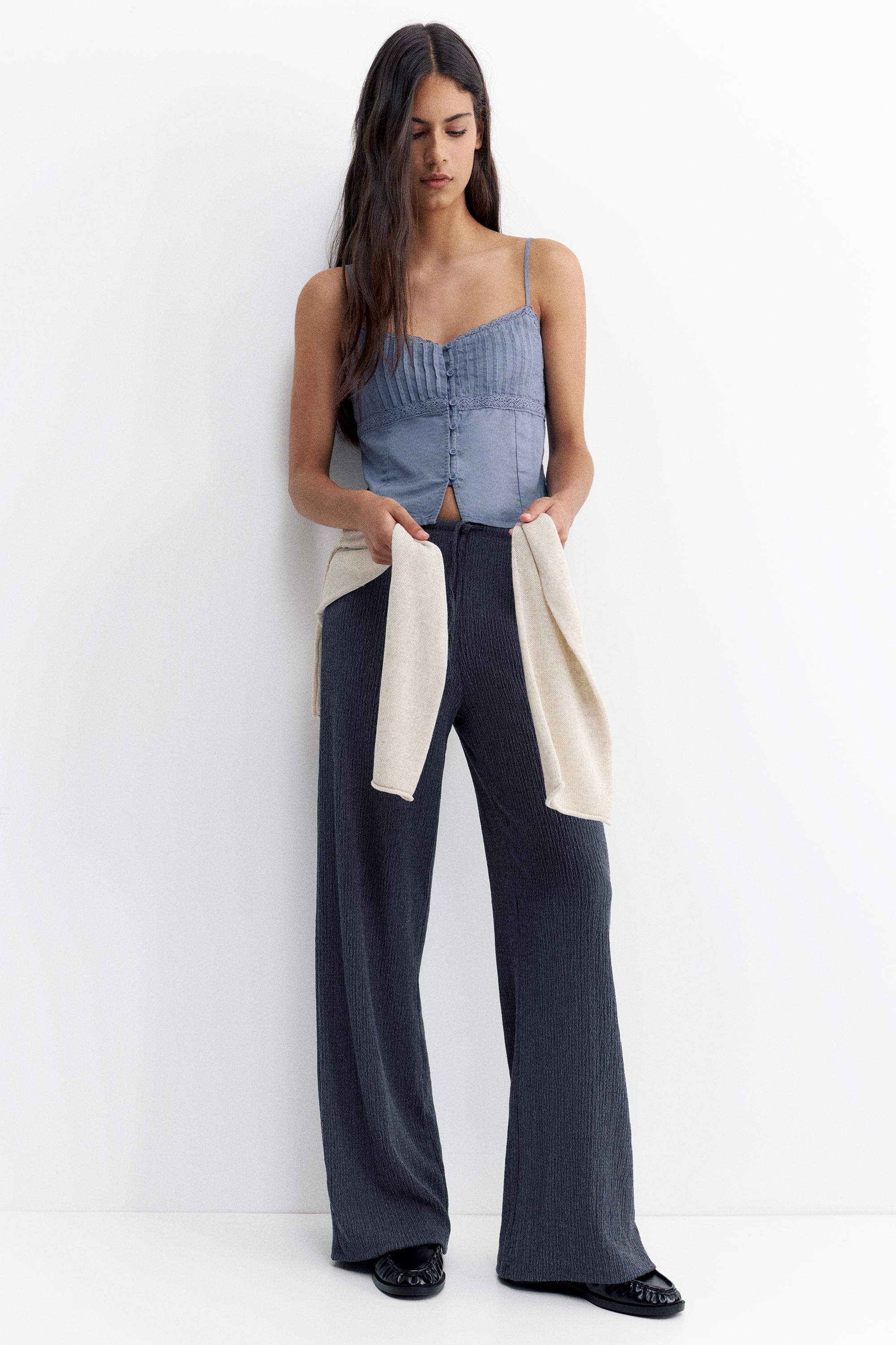 Wide-leg crepe trousers — Navy