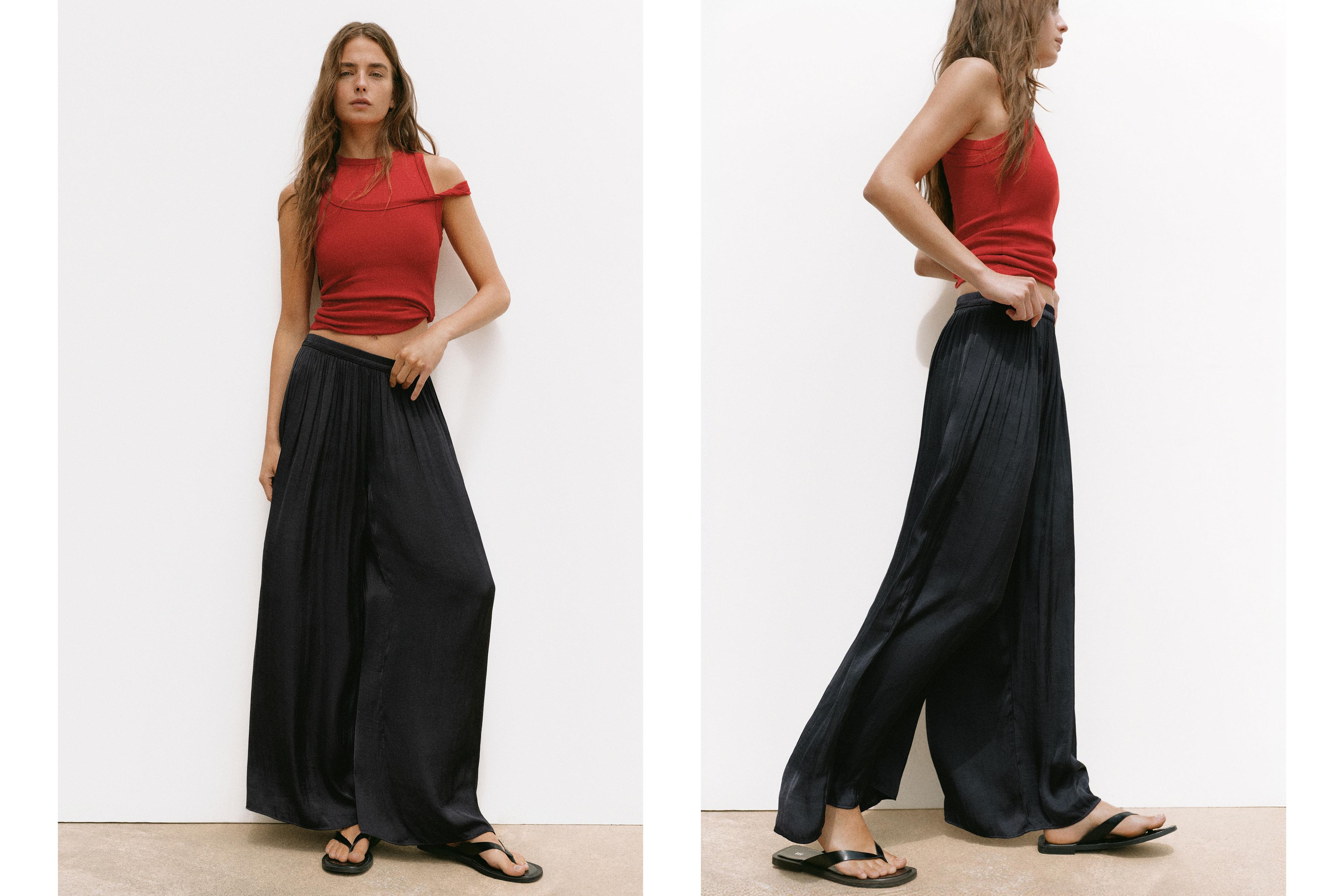 Satin wide-leg trousers — Black