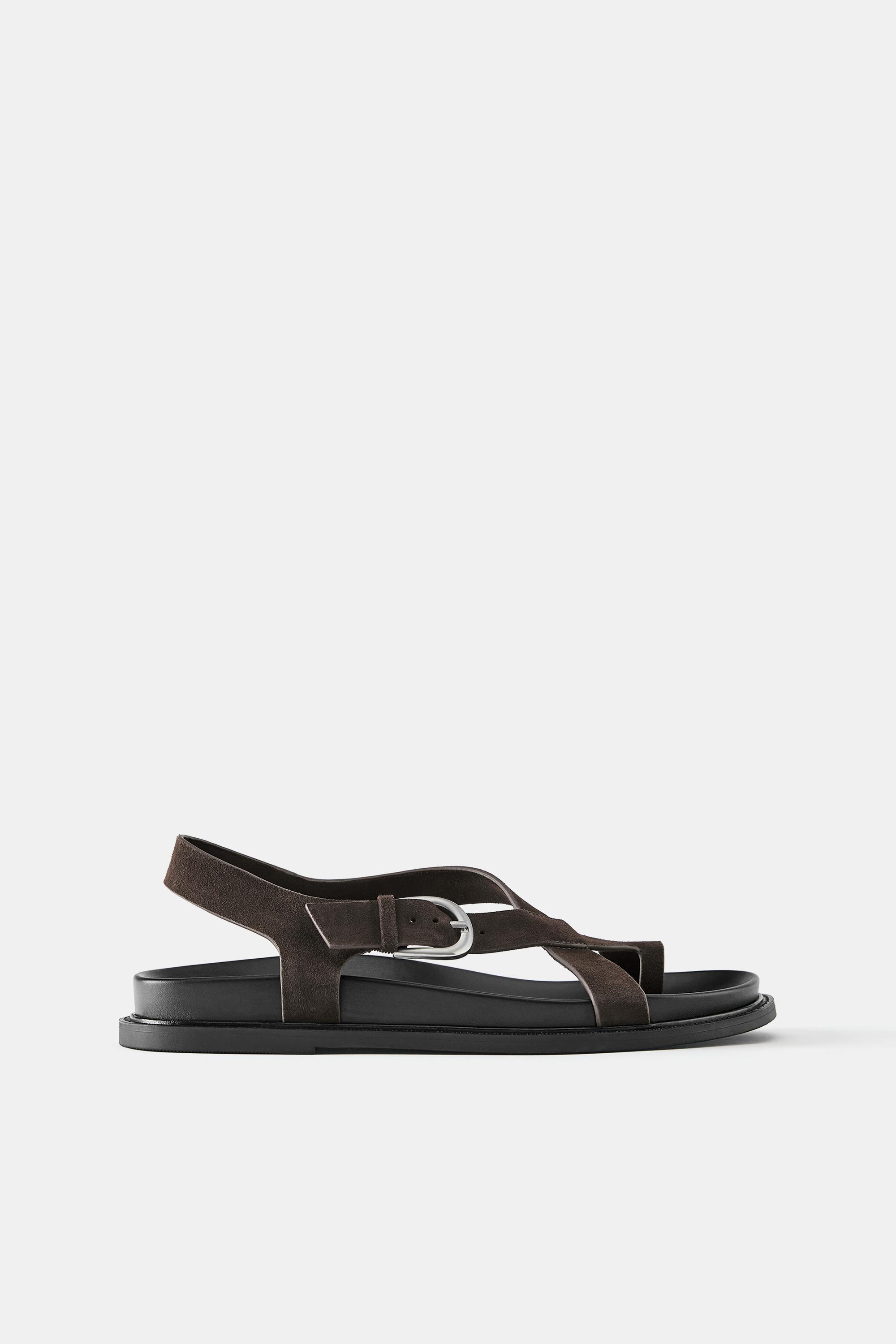 Flat leather sandals — Brown
