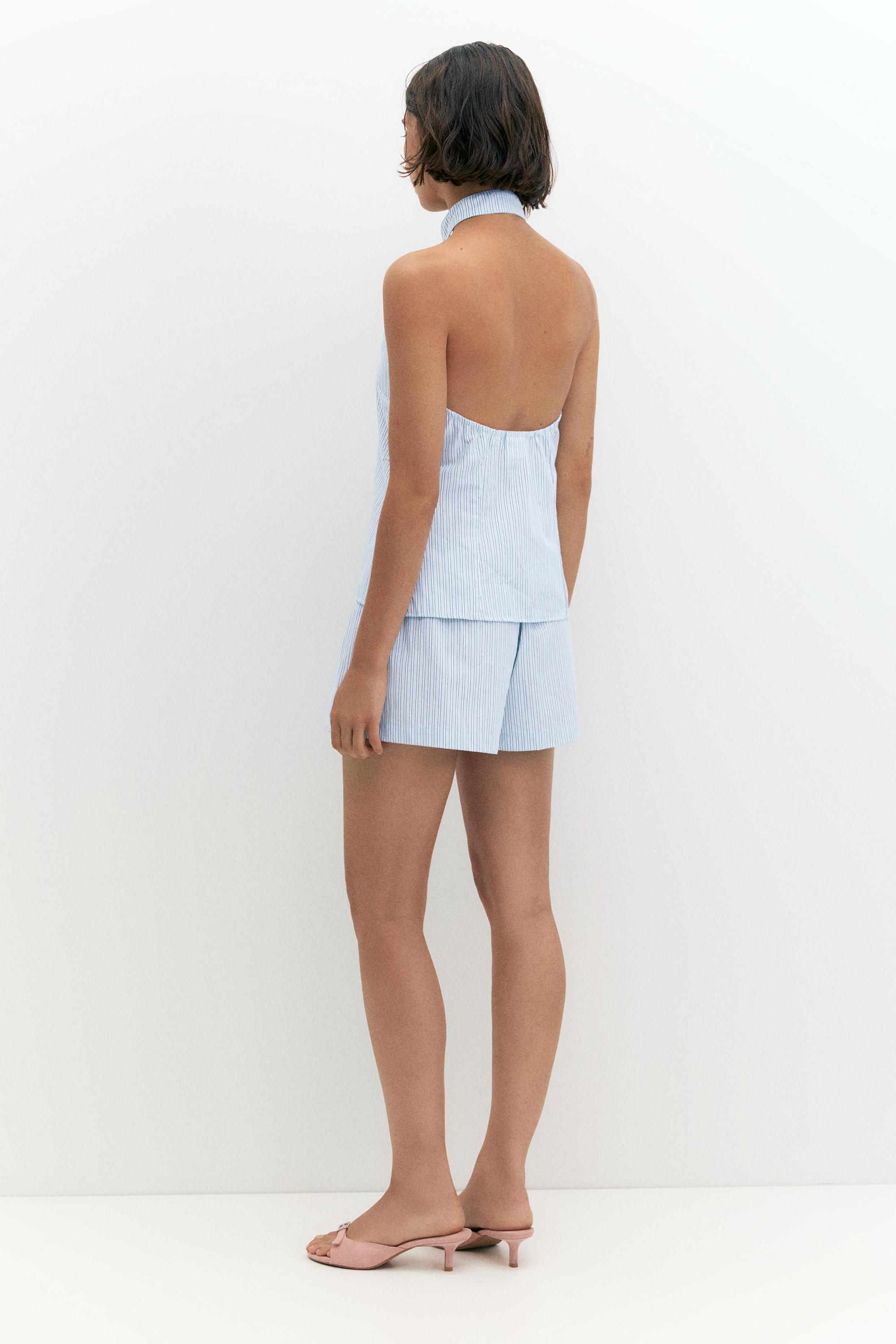 Striped halter toggle top — Water blue