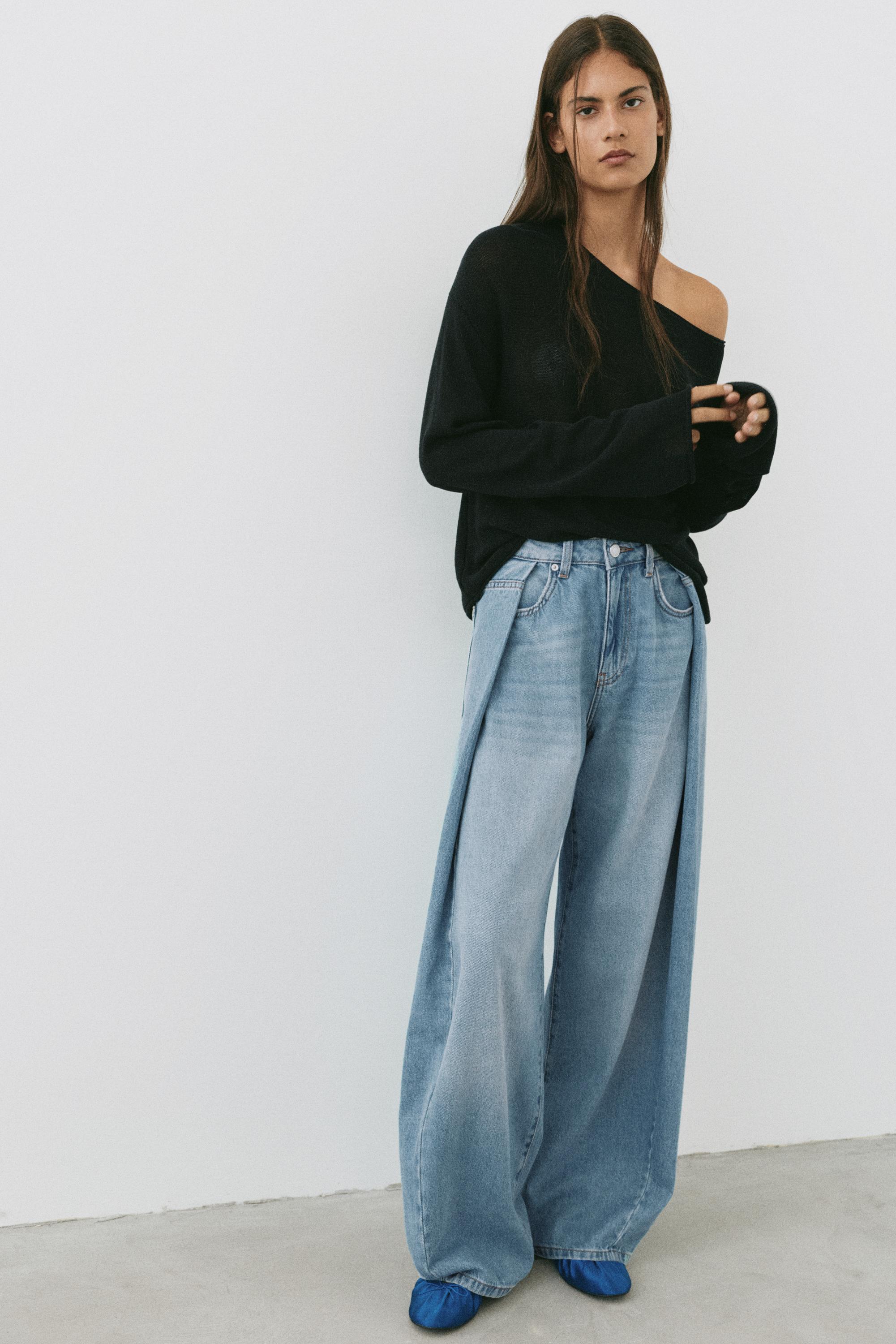 Pleated balloon fit baggy jeans — Pale blue