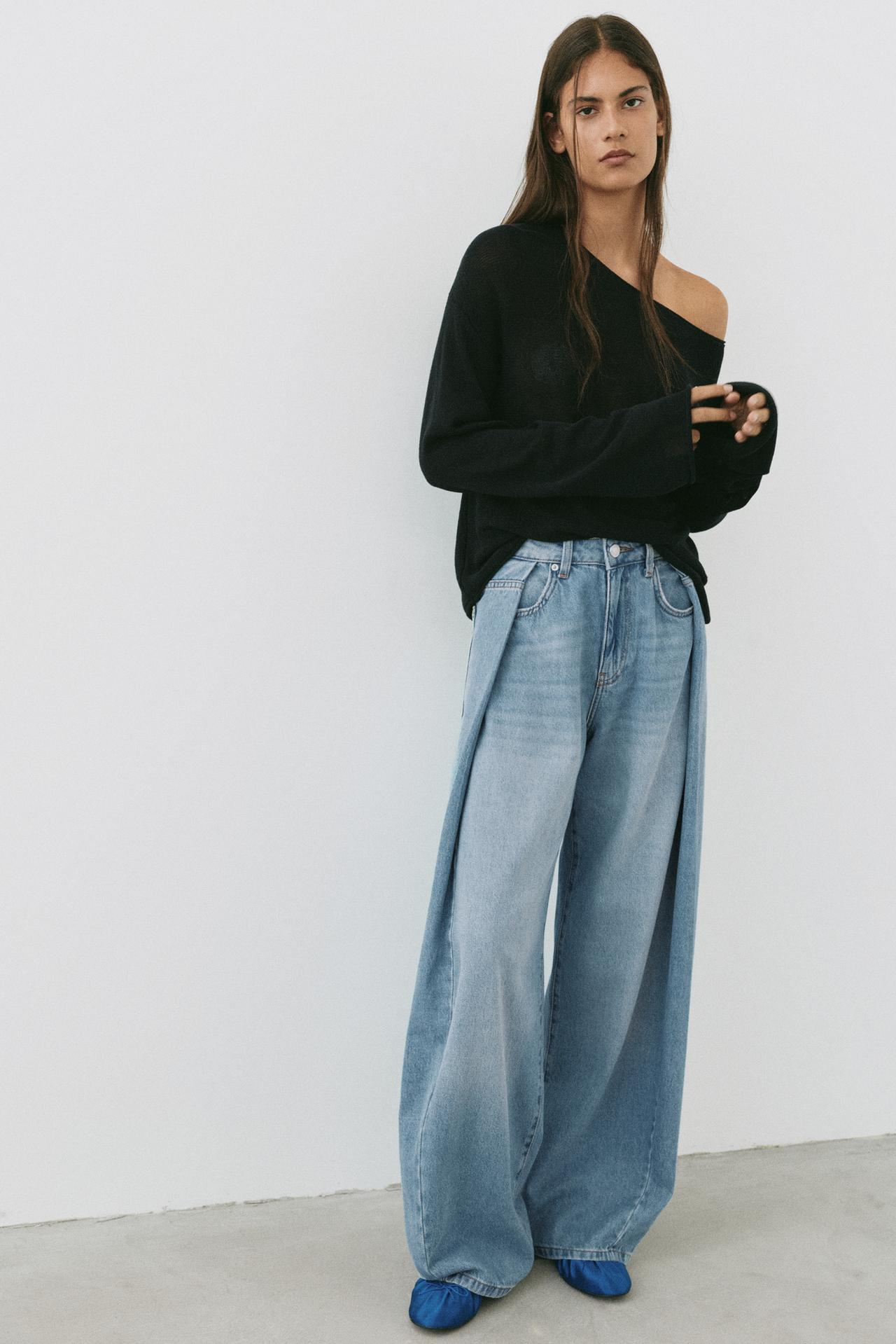 Pleated balloon fit baggy jeans — Pale blue