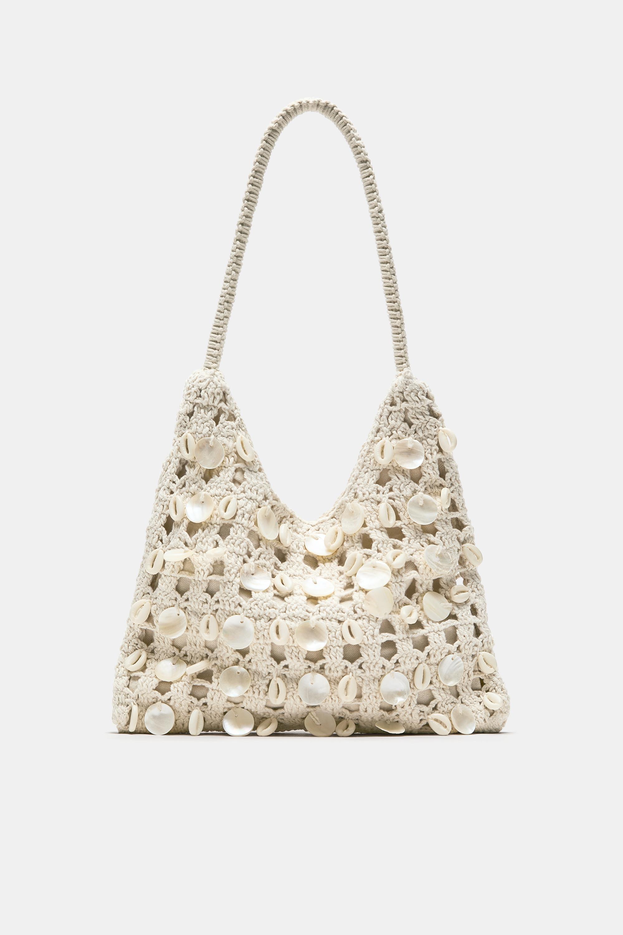Beaded shoulder bag — Ecru