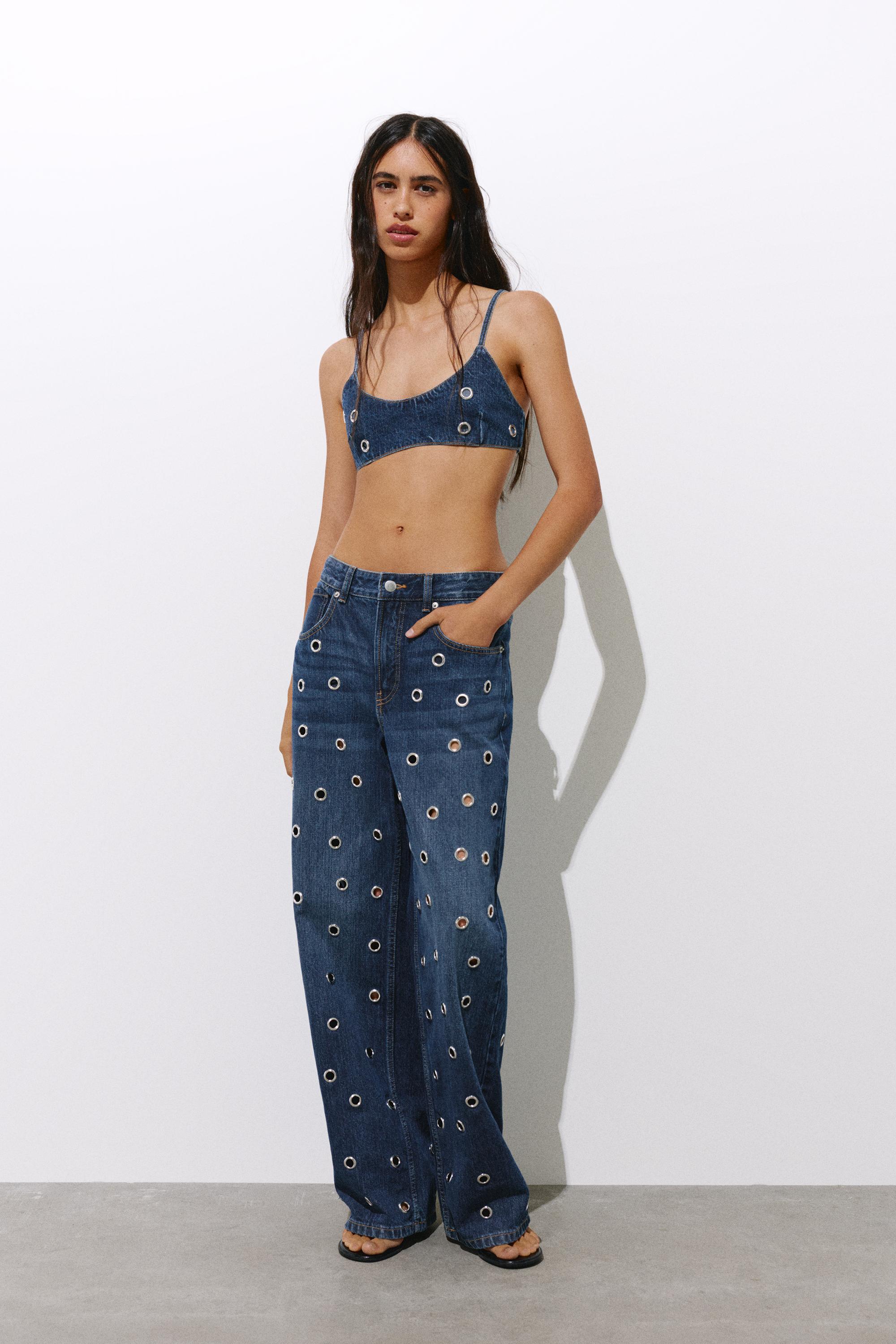 Kuşgözü detaylı denim top - Görsel 11