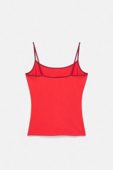 Strappy top with text — Red 3