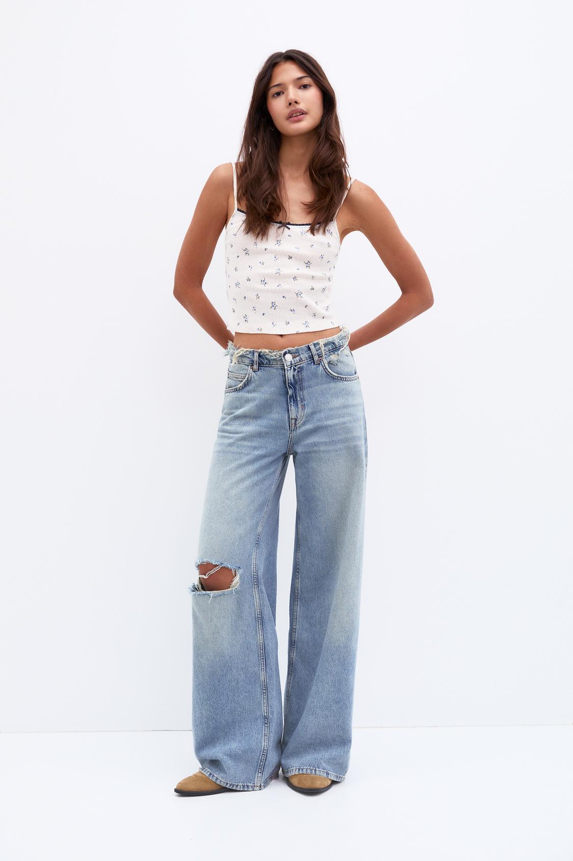 Strappy floral lace-trimmed top - pull&bear