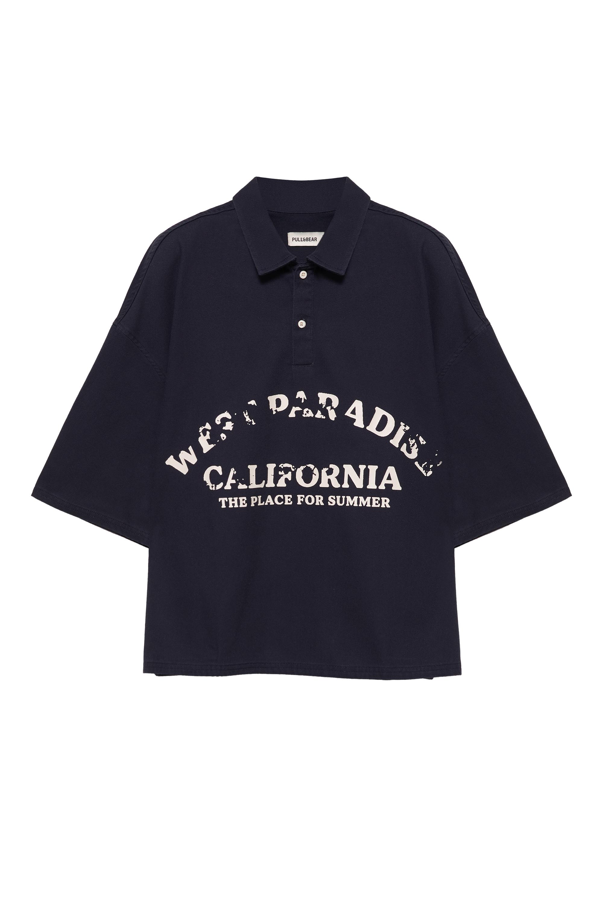 Pull&Bear Kısa kollu grafik baskılı polo t-shirt görsel 4