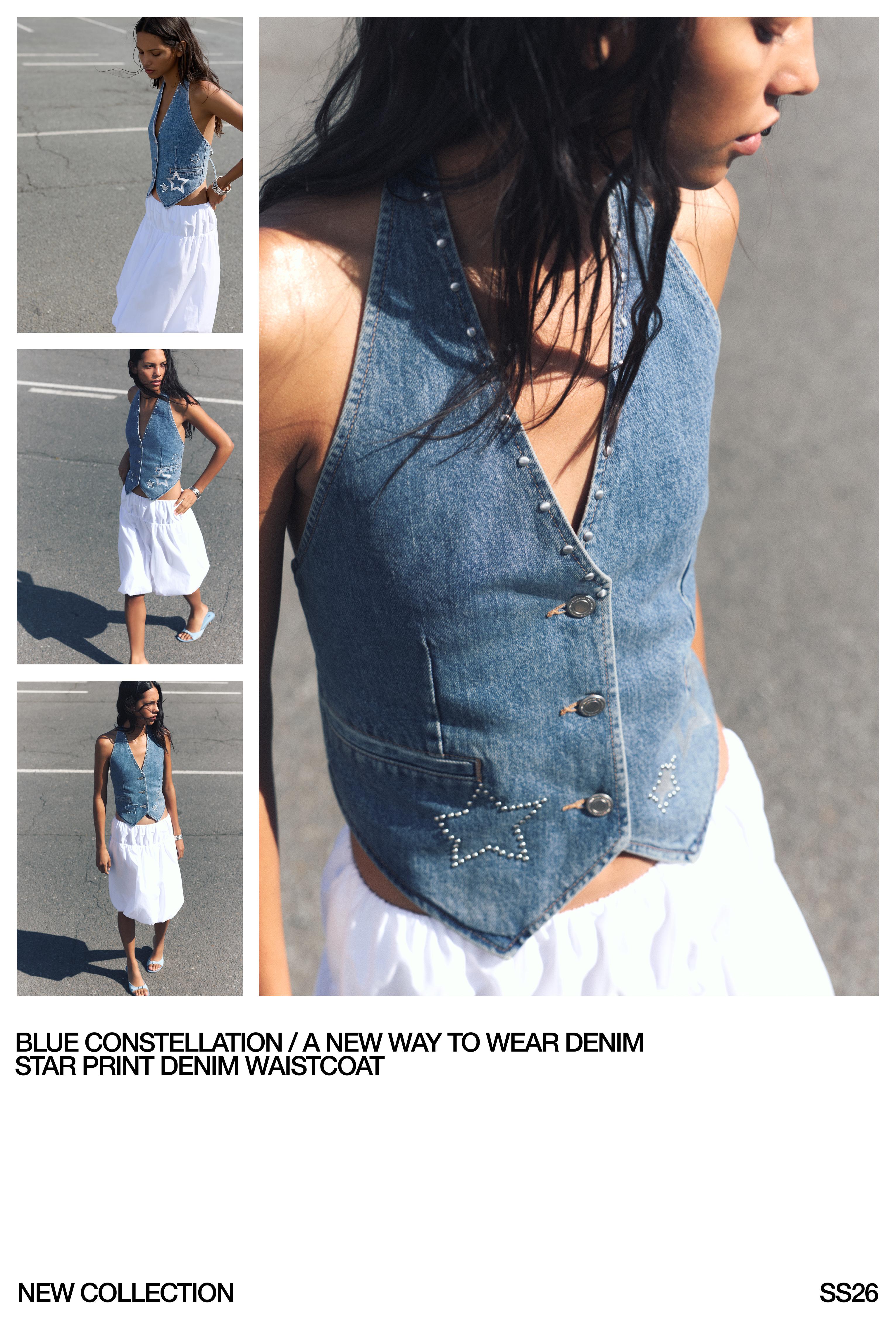 Star and stud denim vest — Medium blue