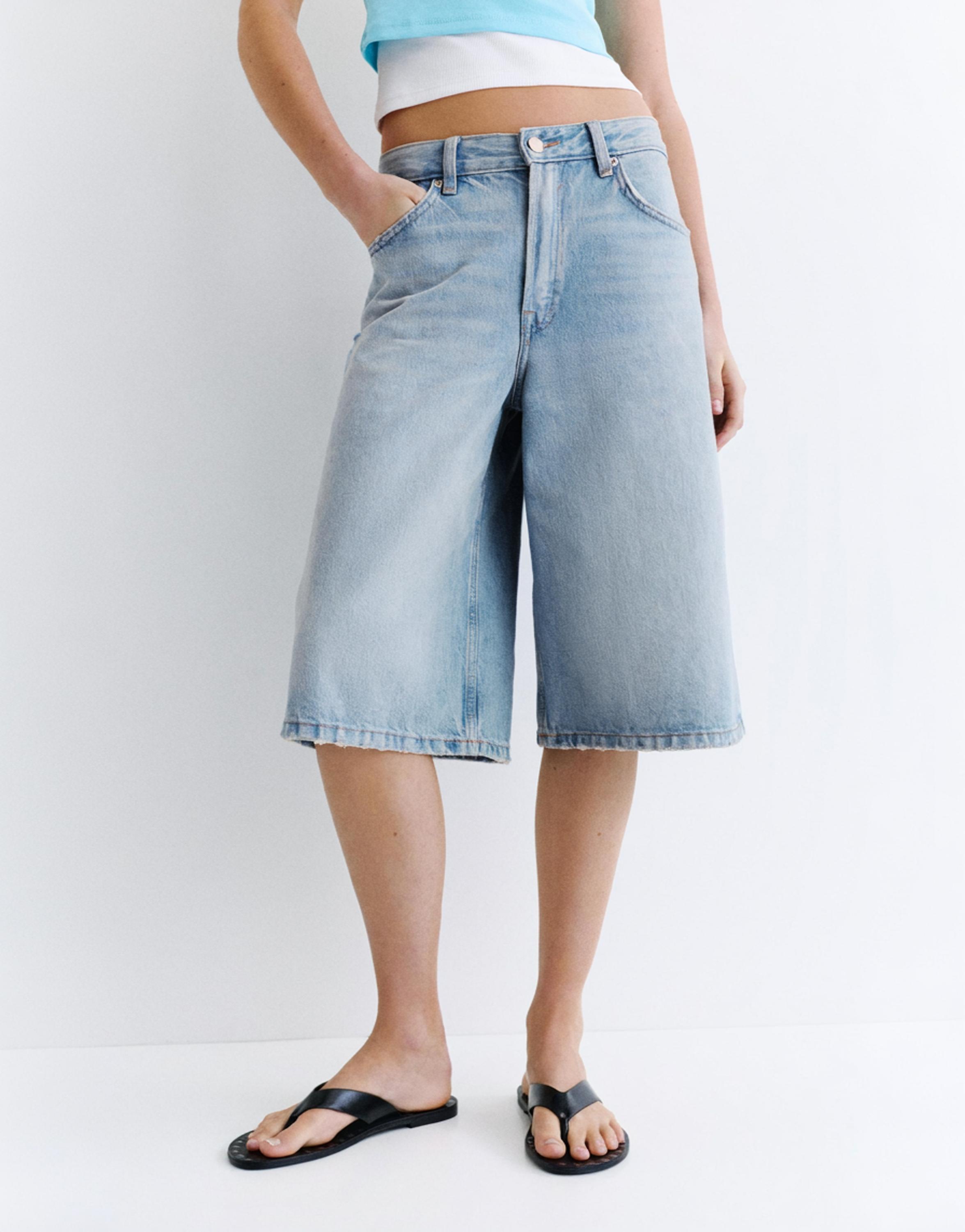 Low-rise denim jorts — Pale blue