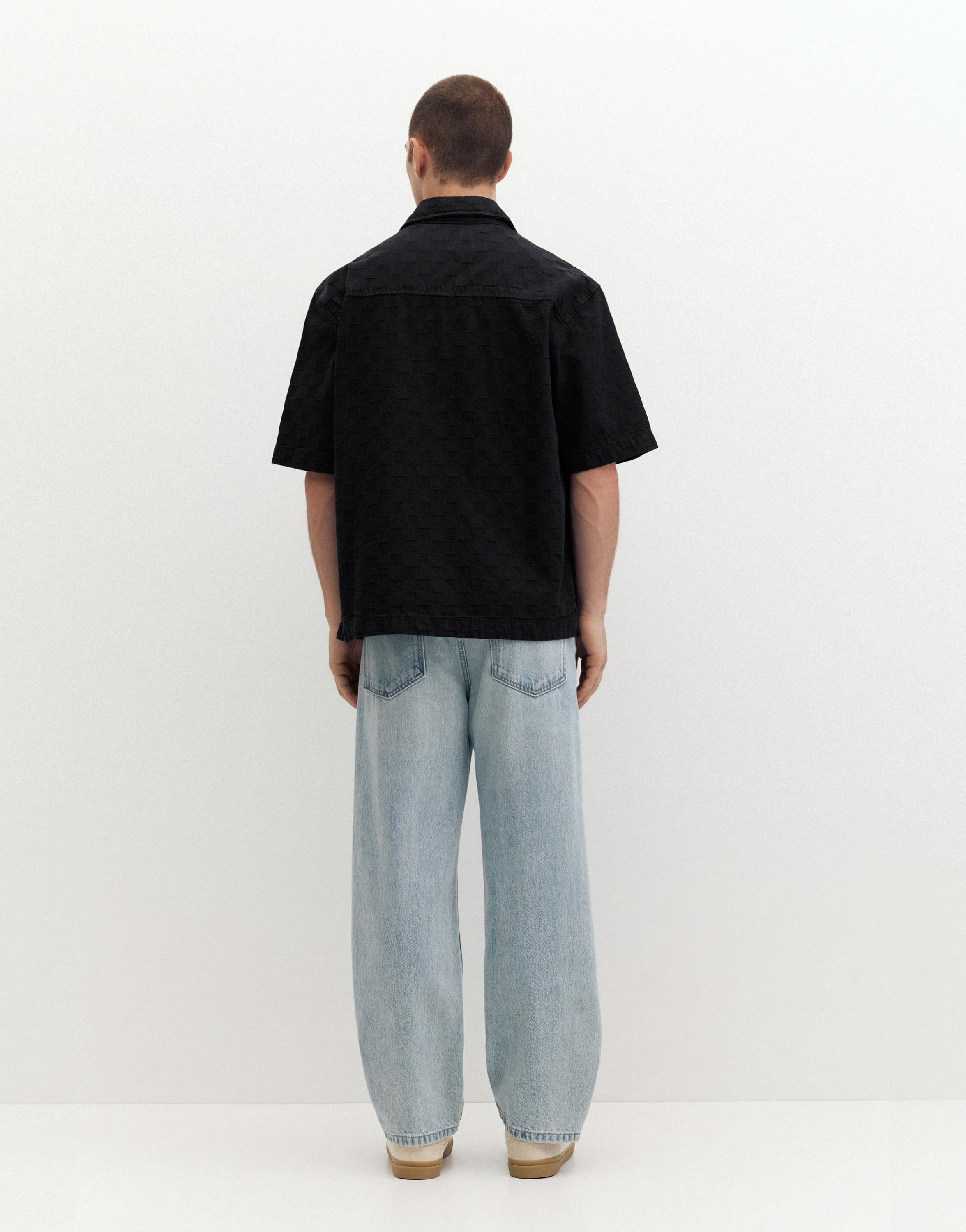 Short sleeve zip check shirt — Black