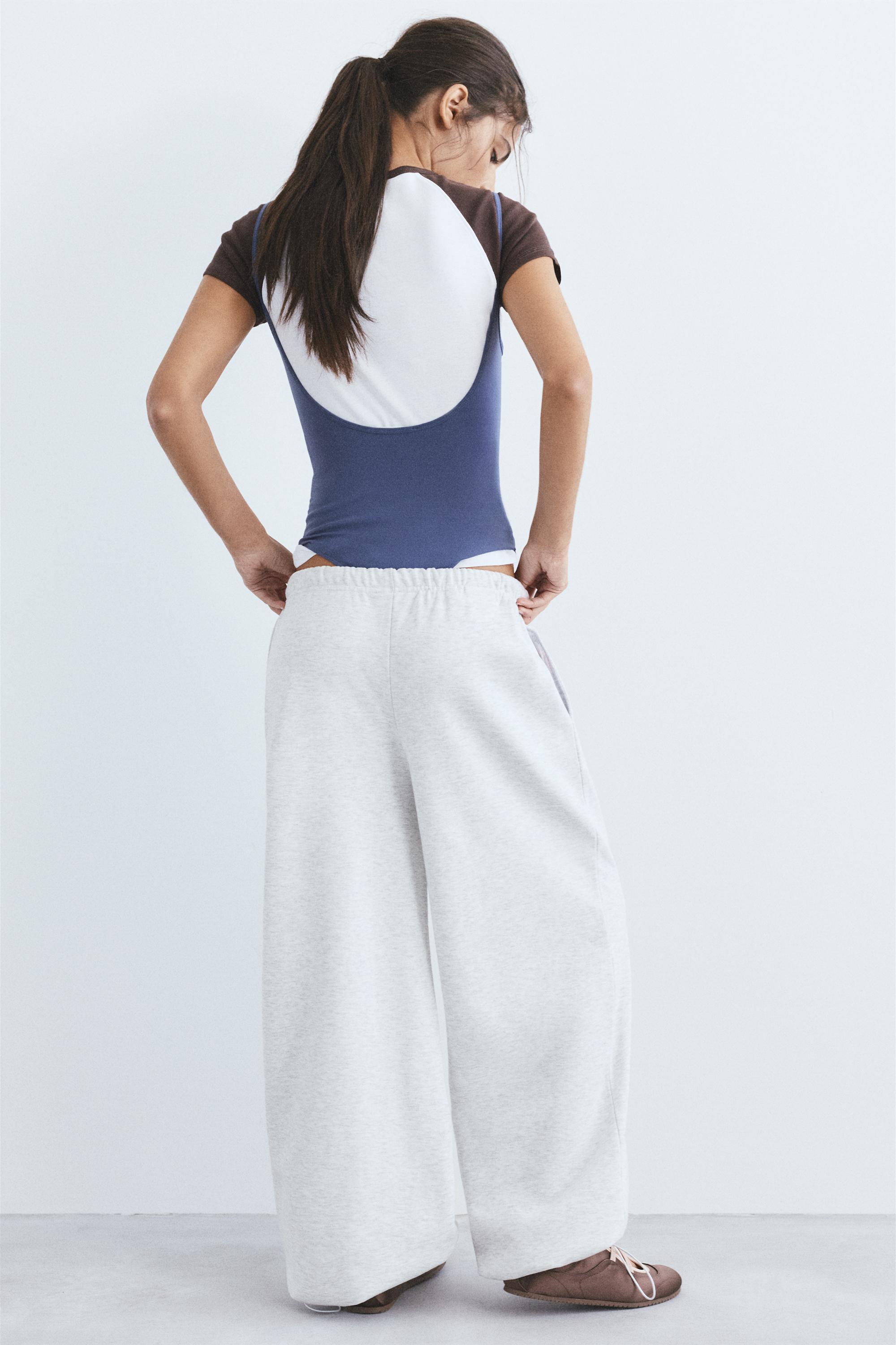 Wide-leg tracksuit bottoms with adjustable hem — Grey marl