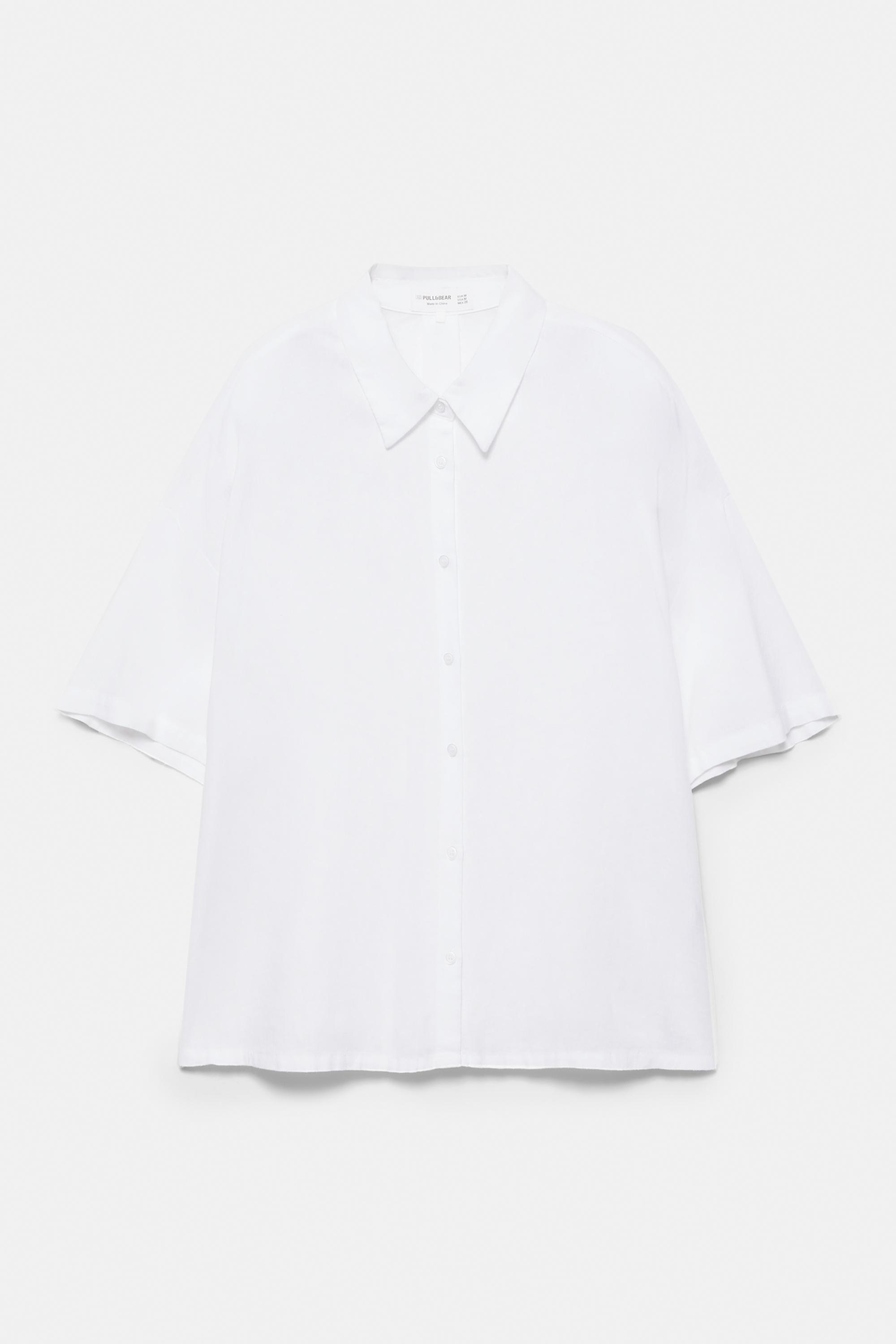 Short sleeve linen blend shirt — White