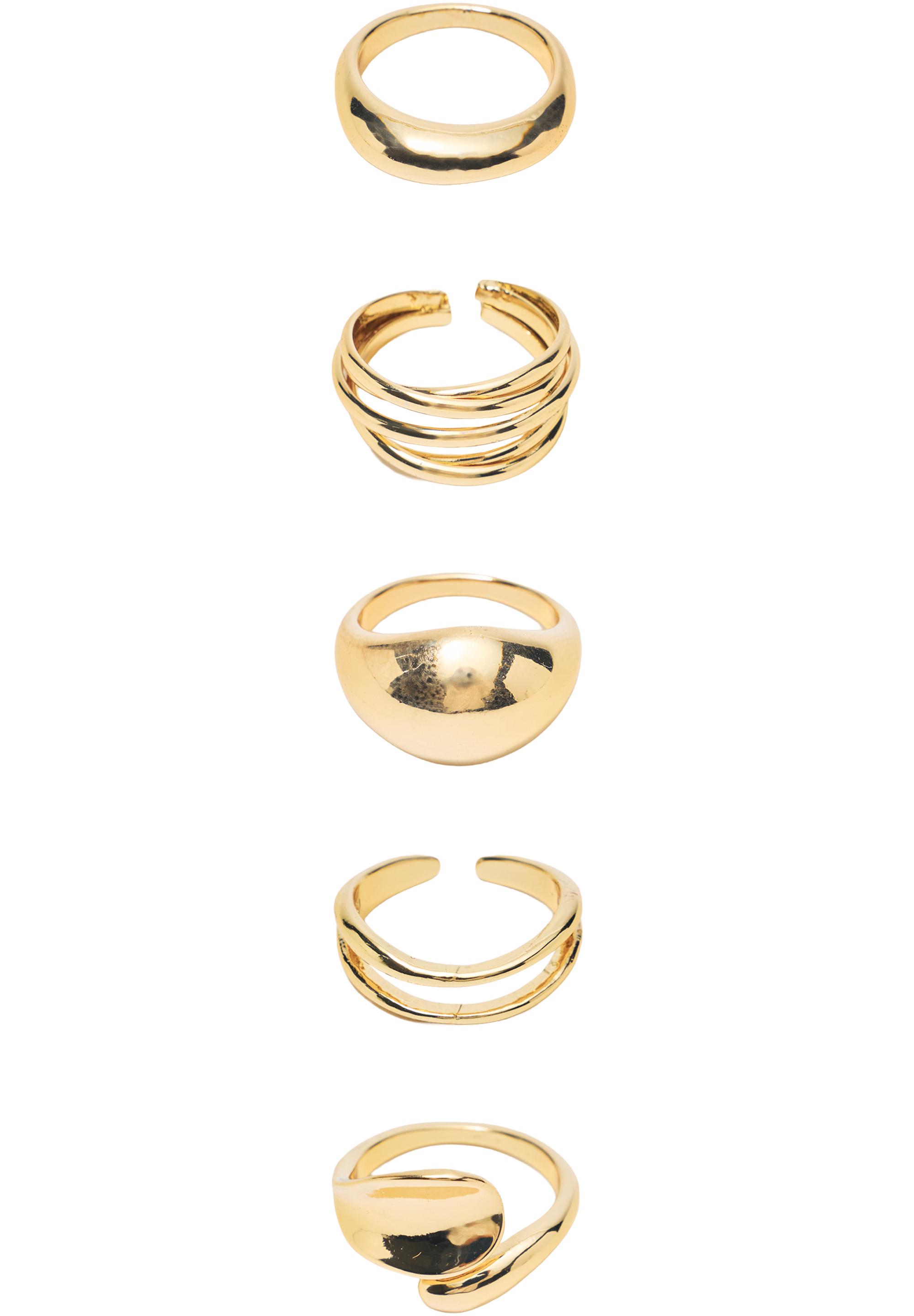 Pack of 5 basic rings — Gold
