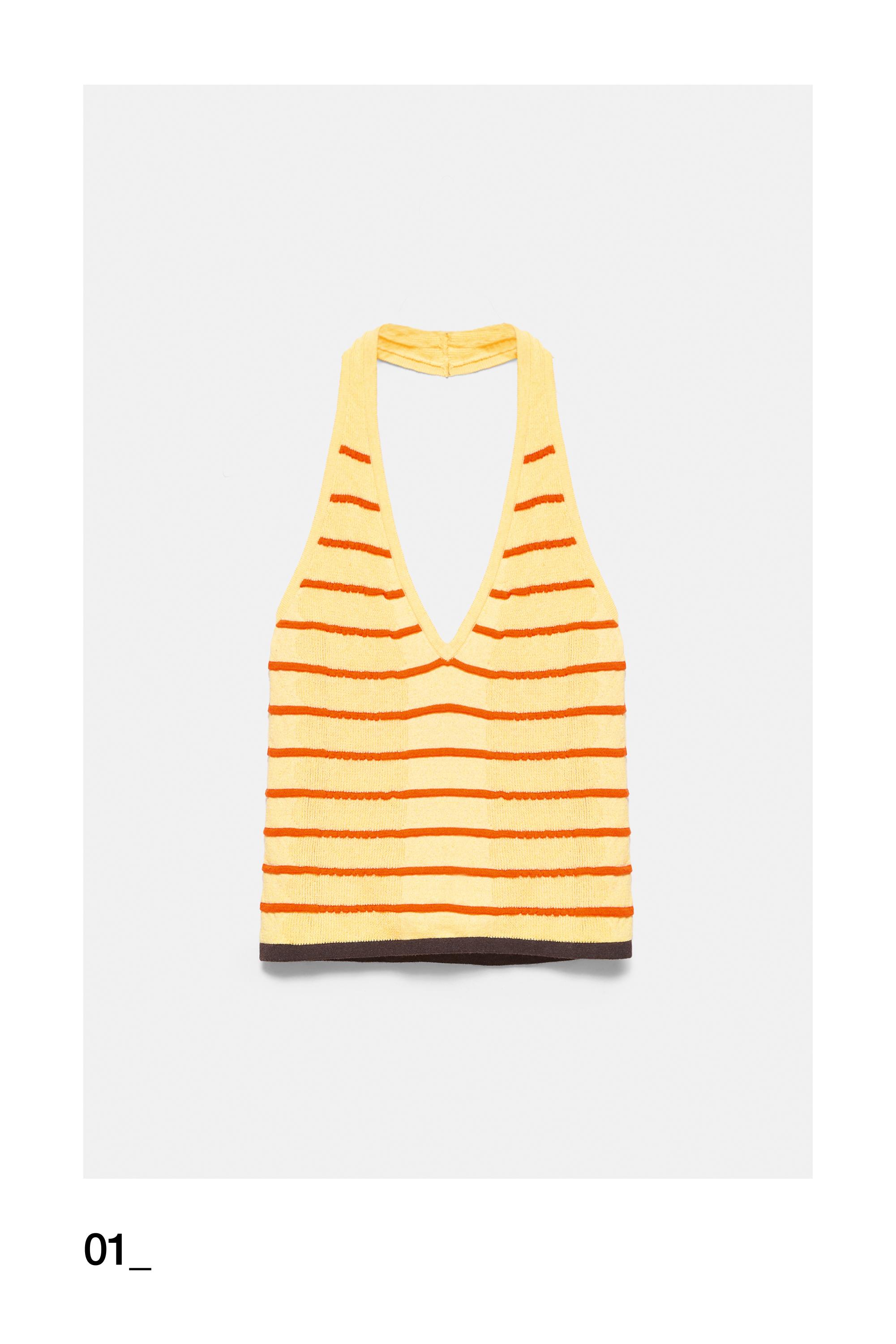 Striped knit halter top — Yellow