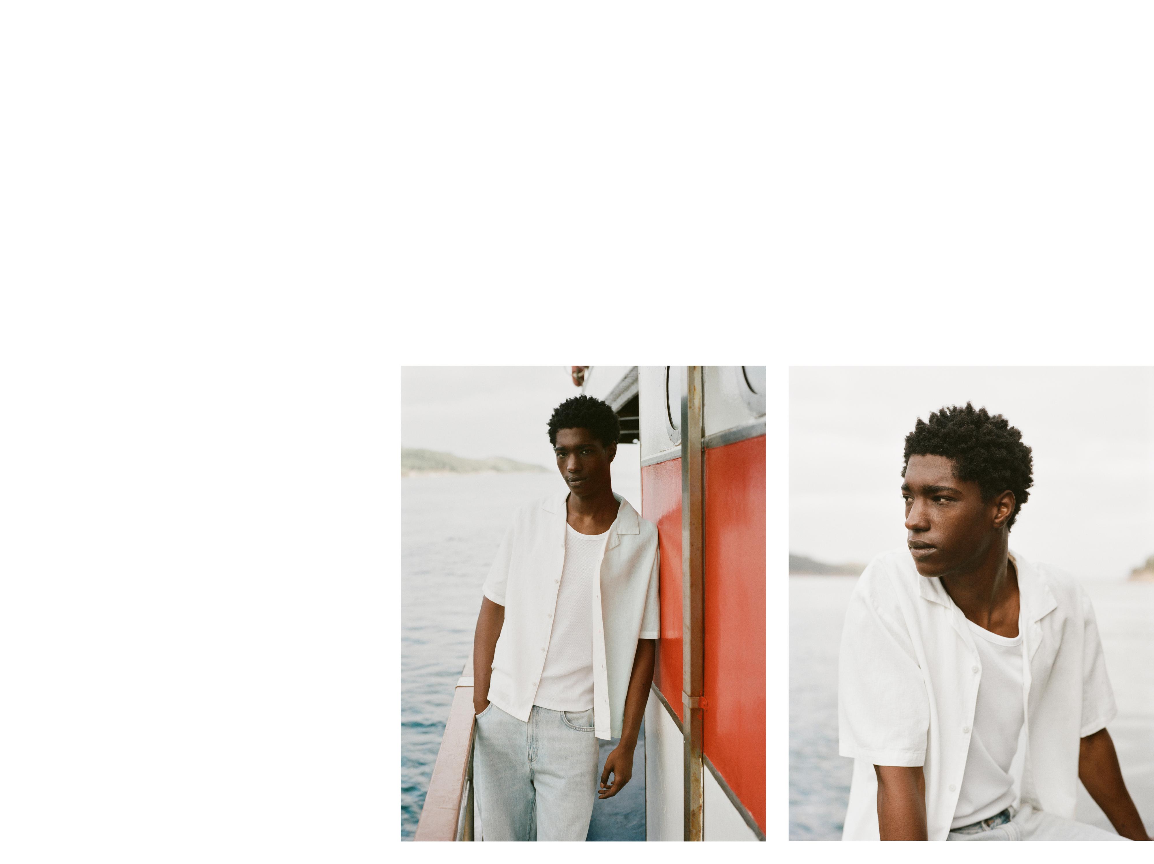 Short sleeve linen blend shirt — Off white