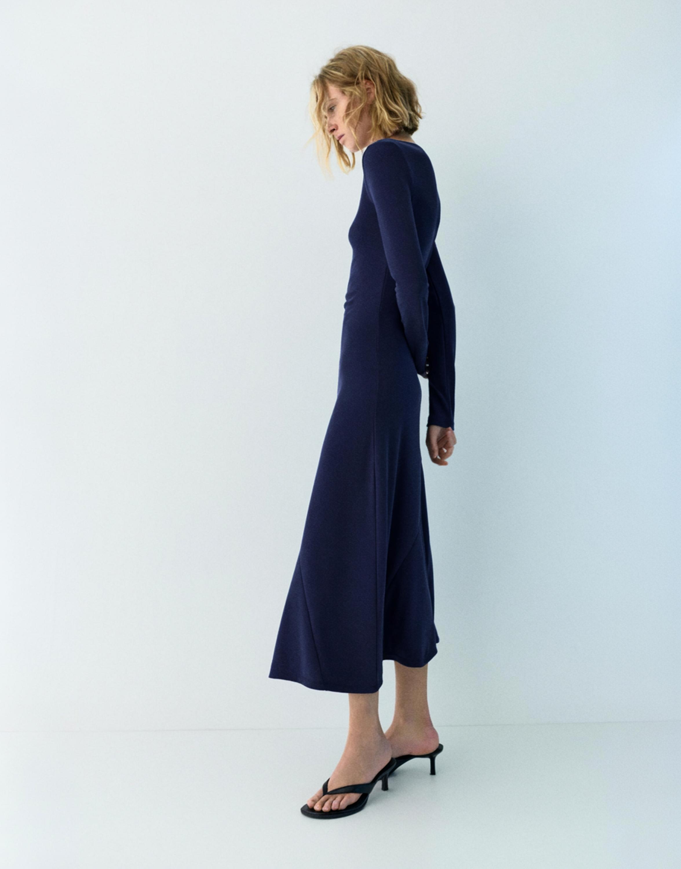 Fluid draped cupro midi dress — Faded navy