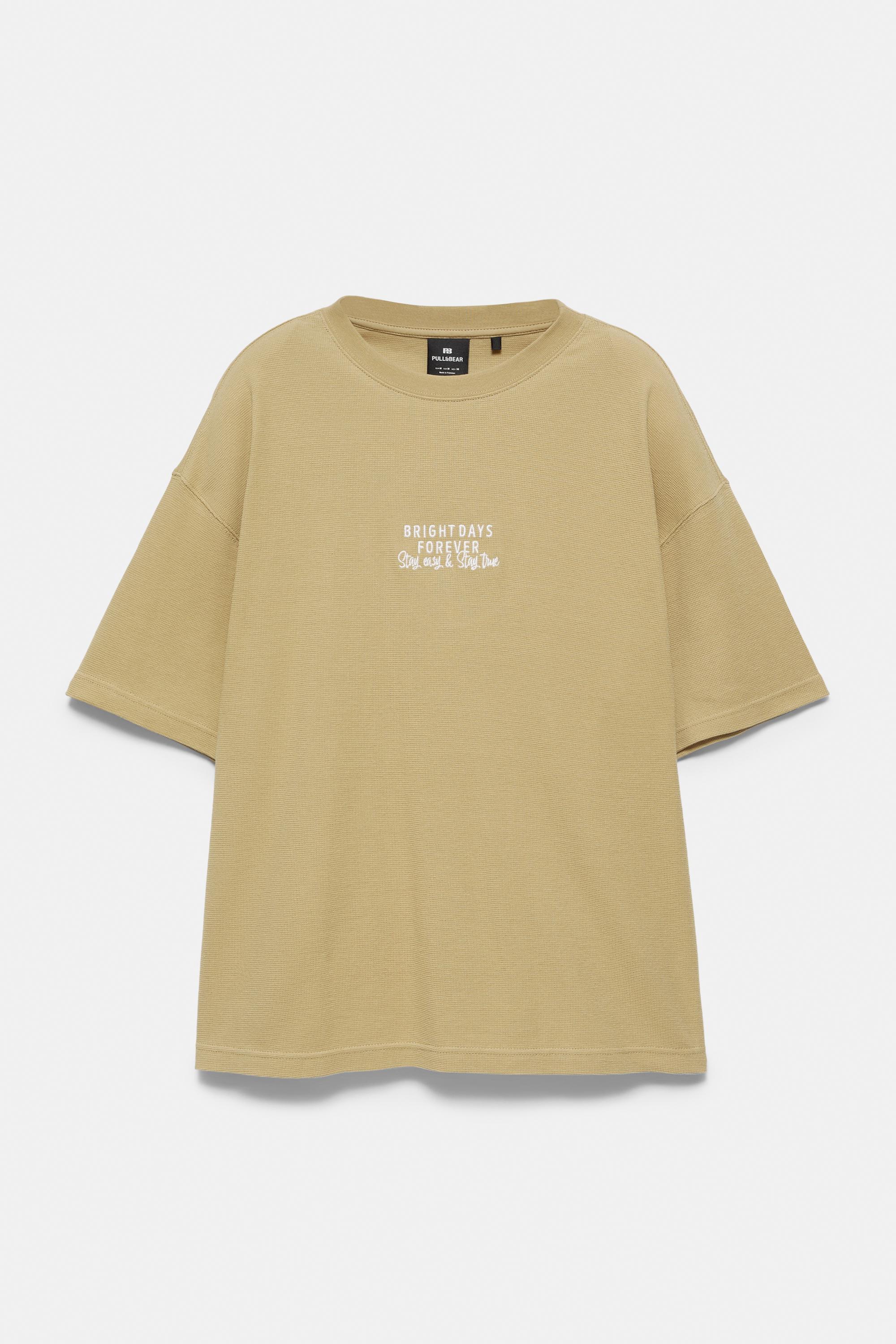 Waffle dokulu ve sloganlı t-shirt - Görsel 3