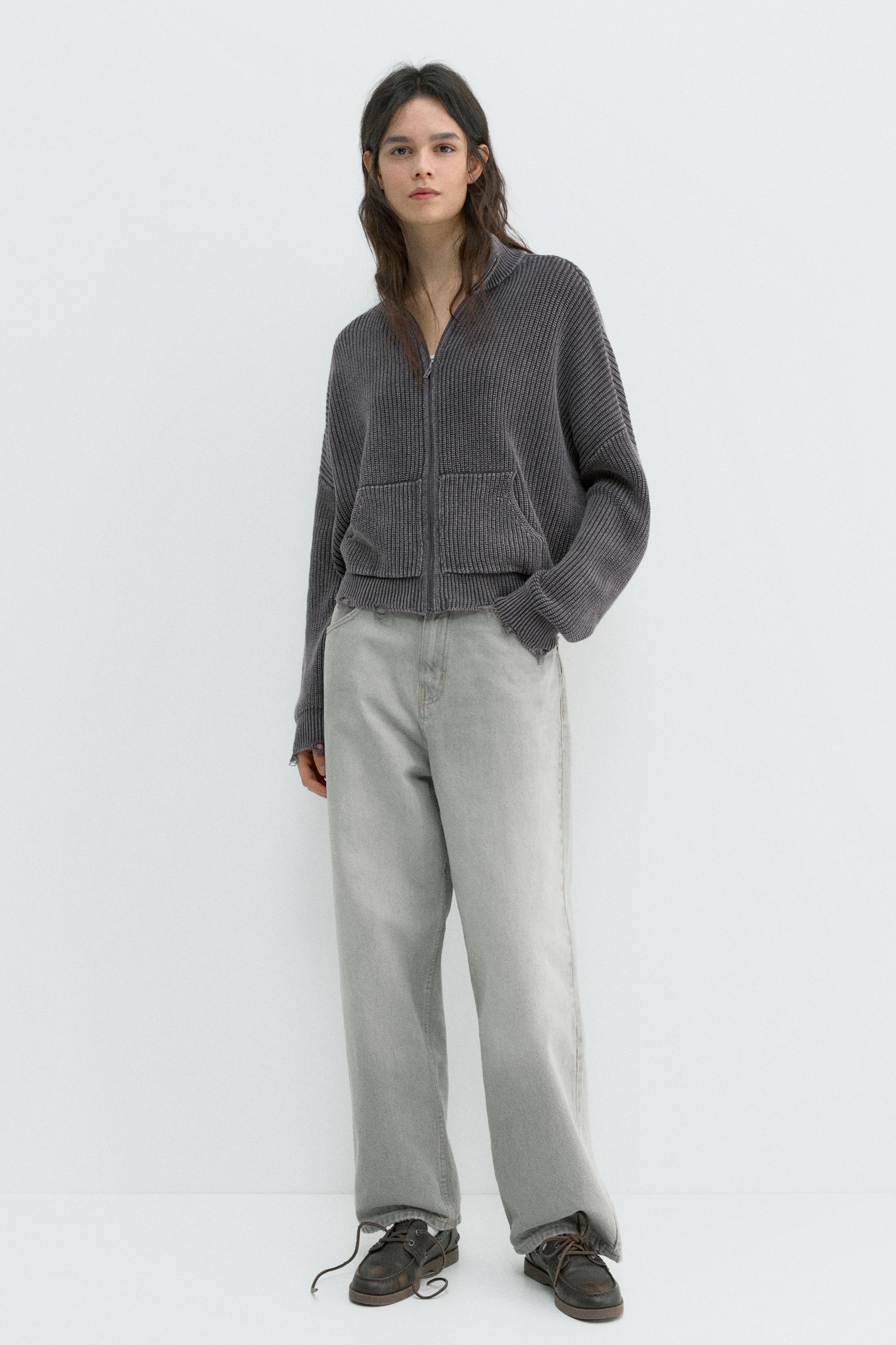 Yırtık detaylı fermuarlı hırka - Görsel 7