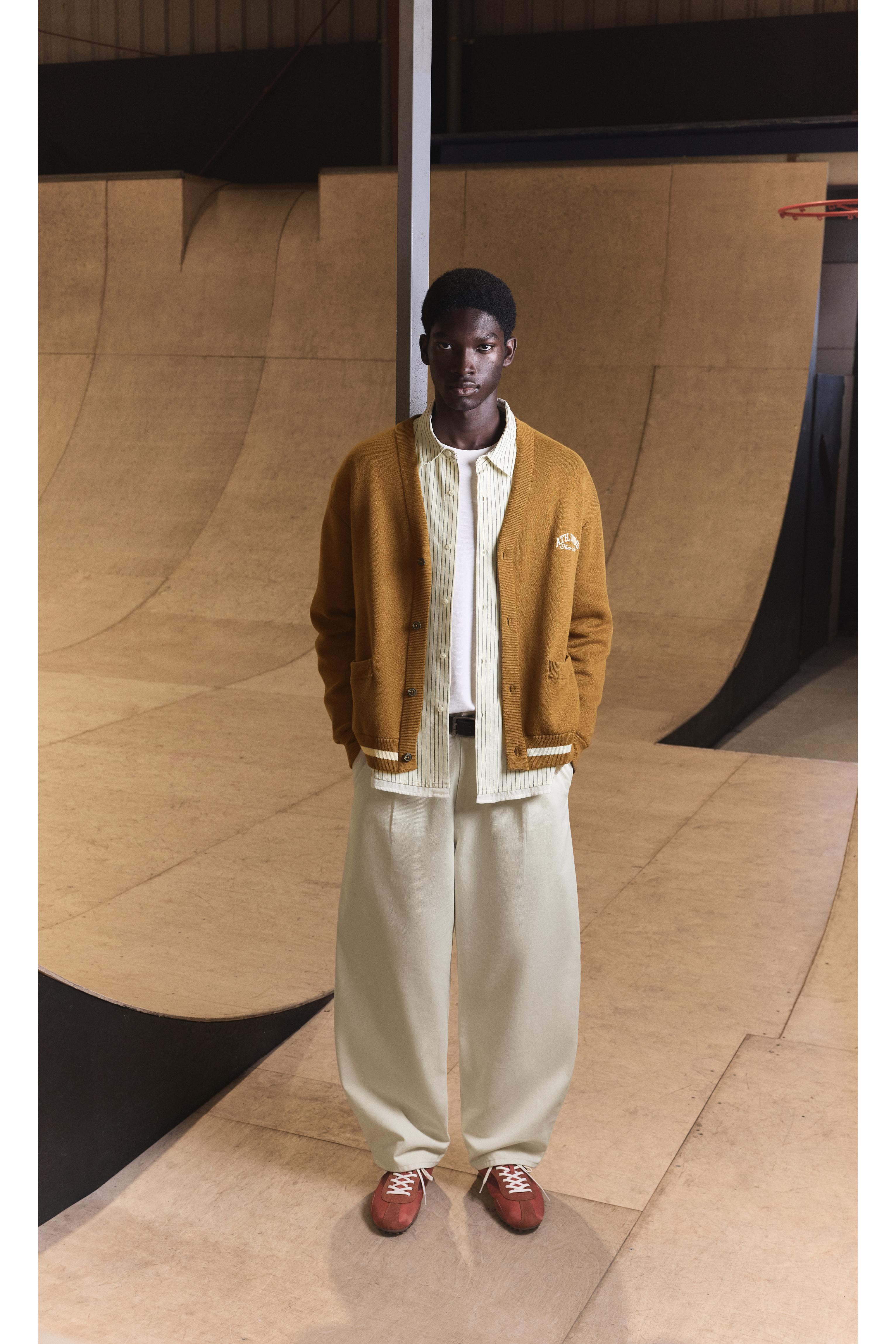 Embroidered varsity cardigan — Tobacco brown