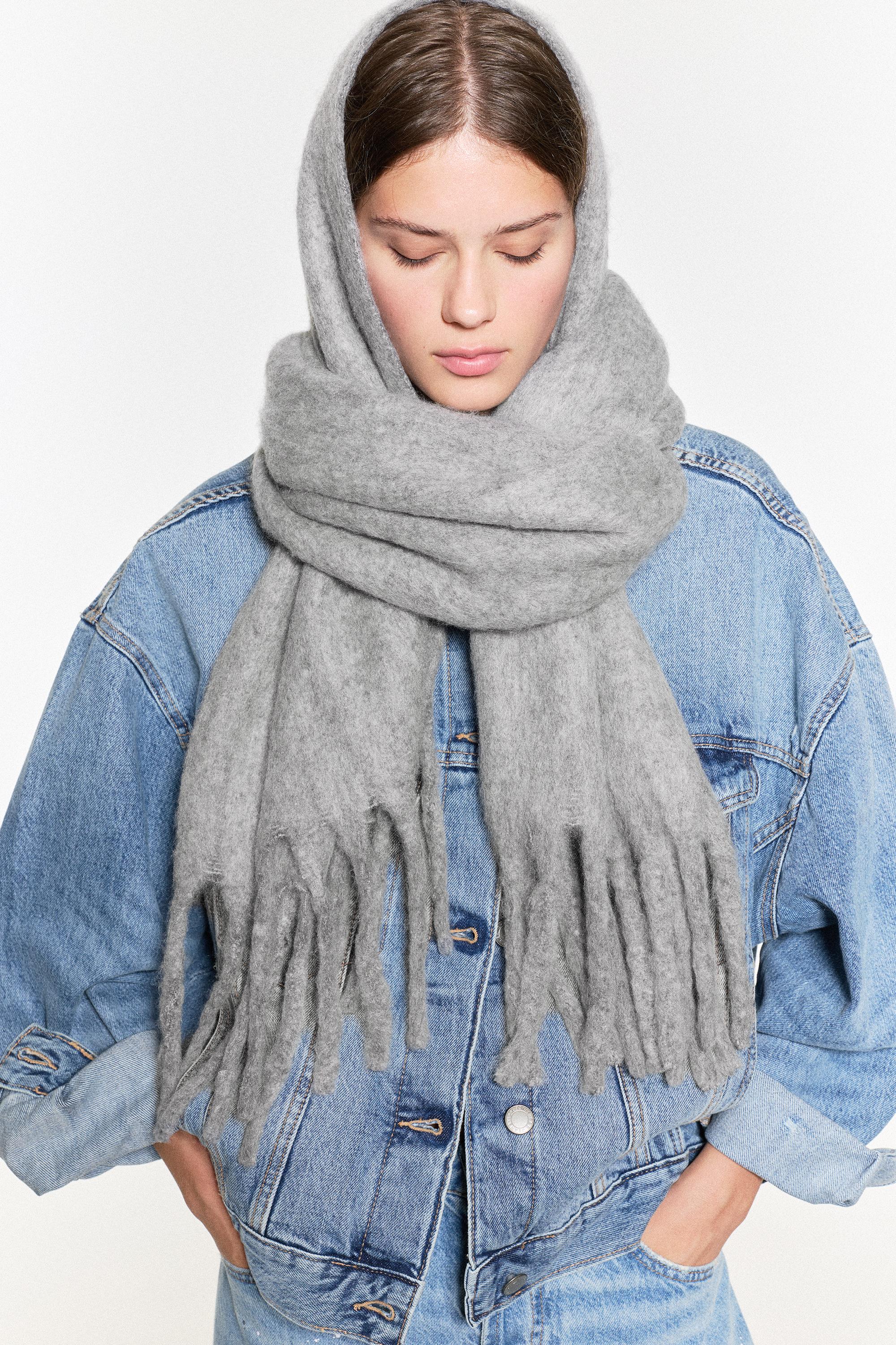 Maxi mohair-effect scarf — Pale grey