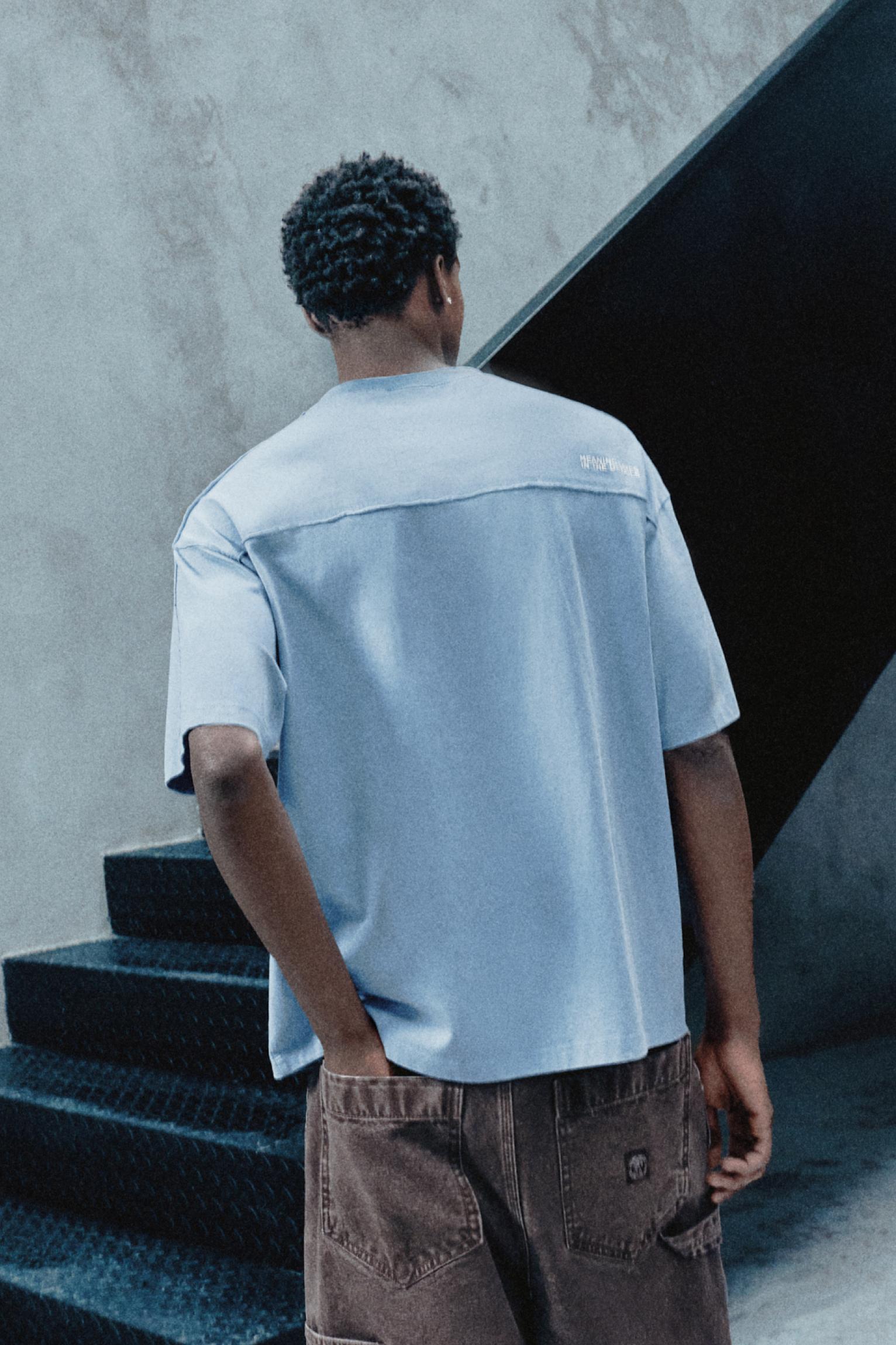 Relaxed fit overlock T-shirt — Medium blue