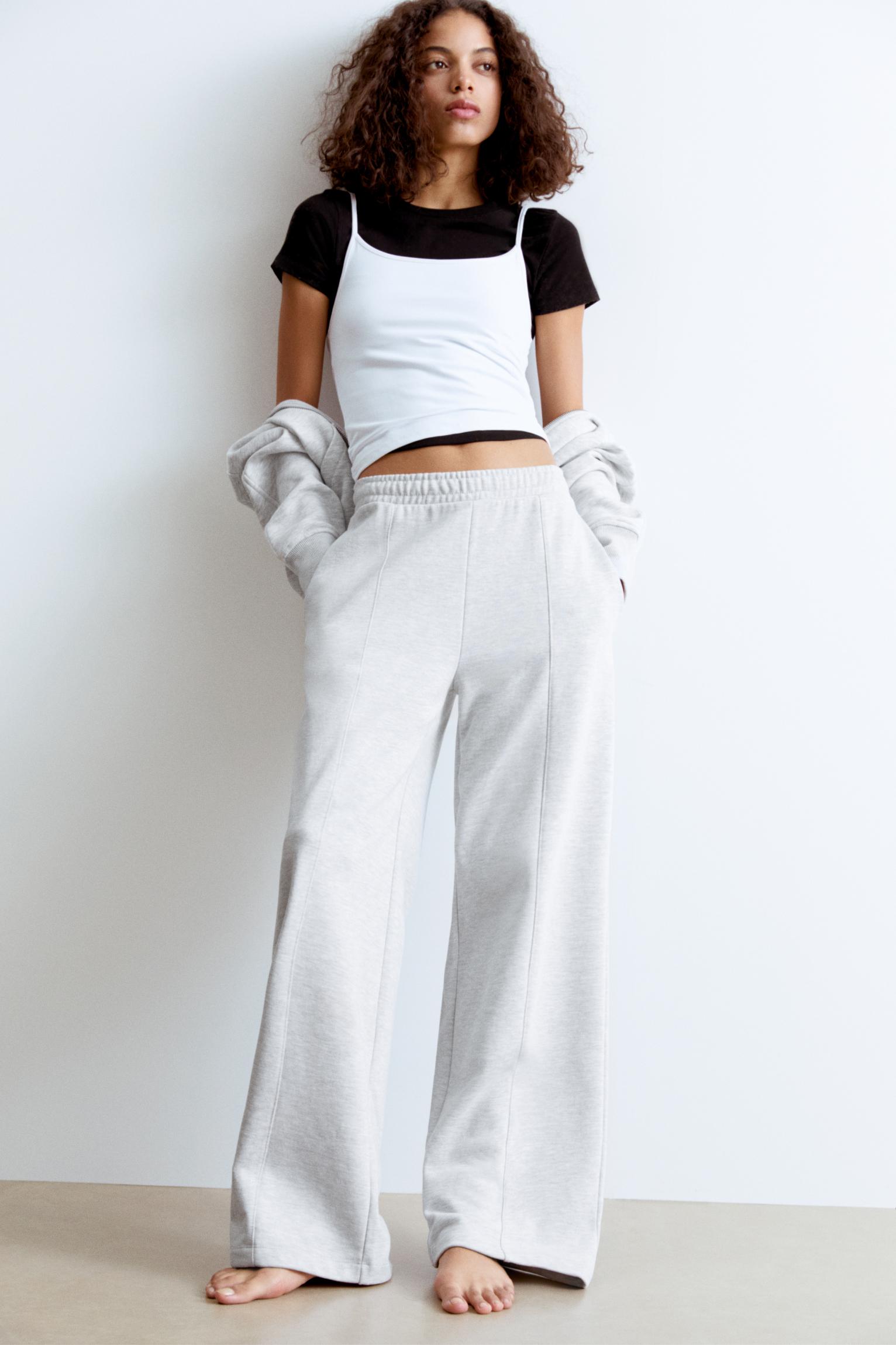 Wide-leg seam detail sweatpants — Grey marl