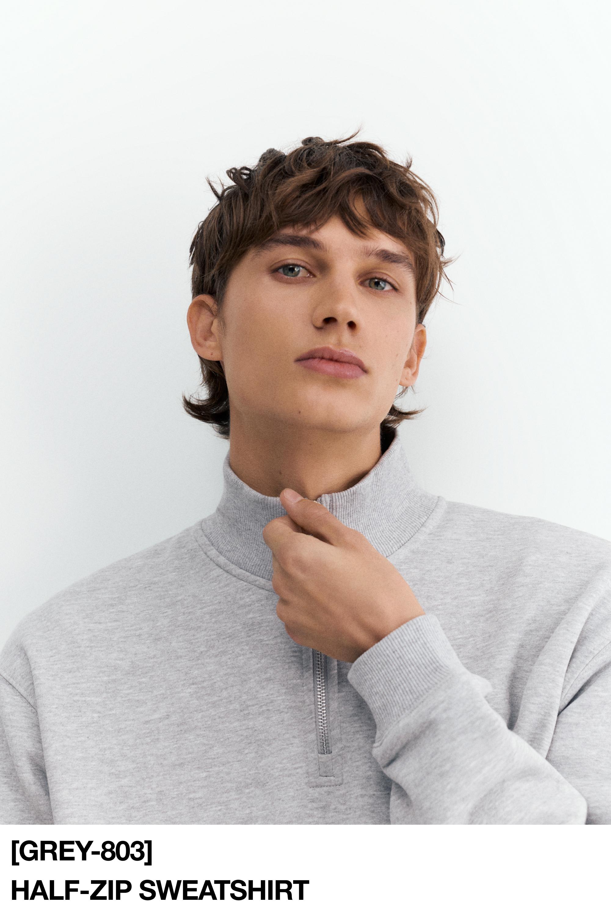 Quarter-zip sweatshirt — Grey marl
