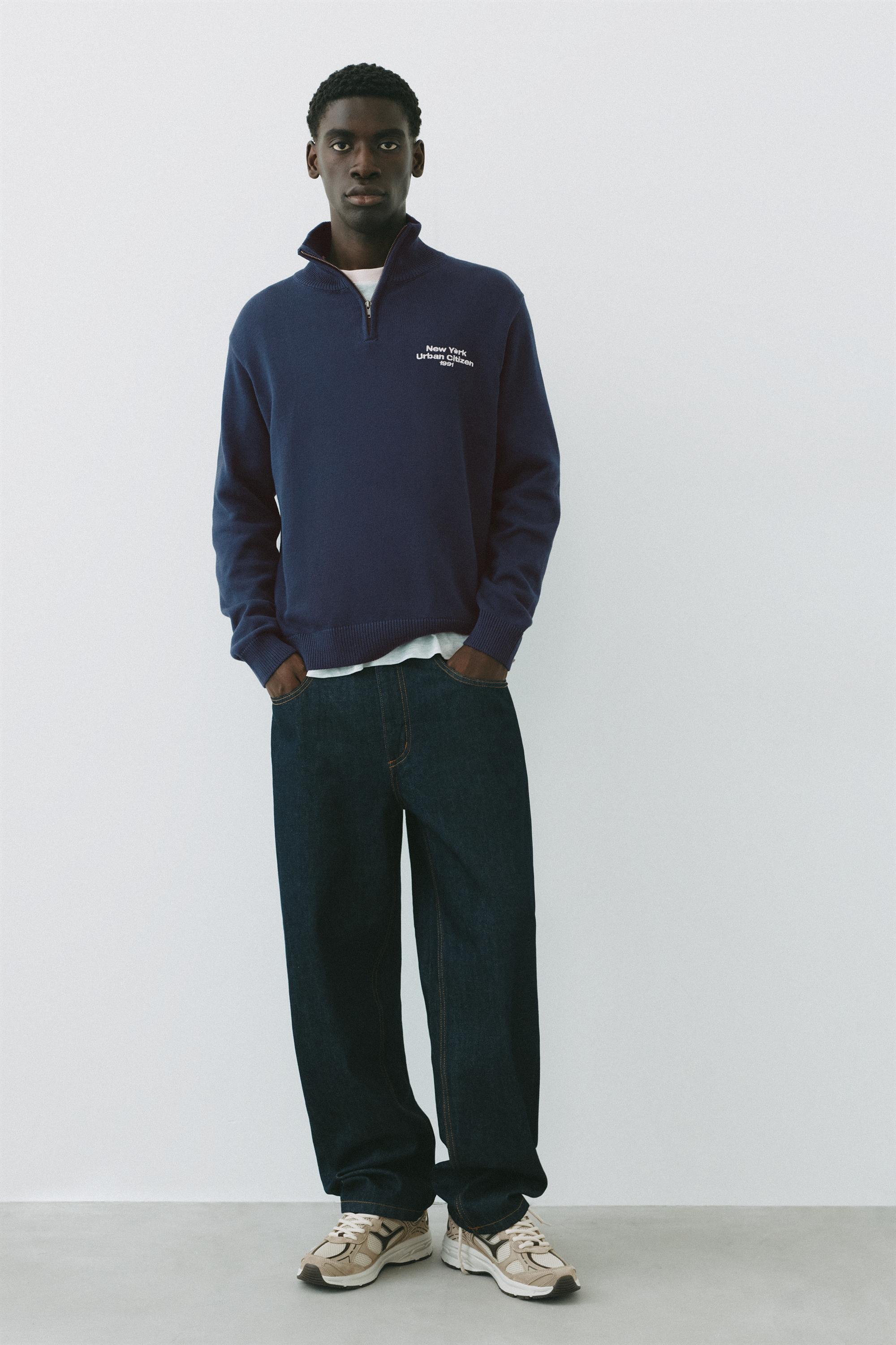 Embroidered quarter-zip sweatshirt — Indigo blue