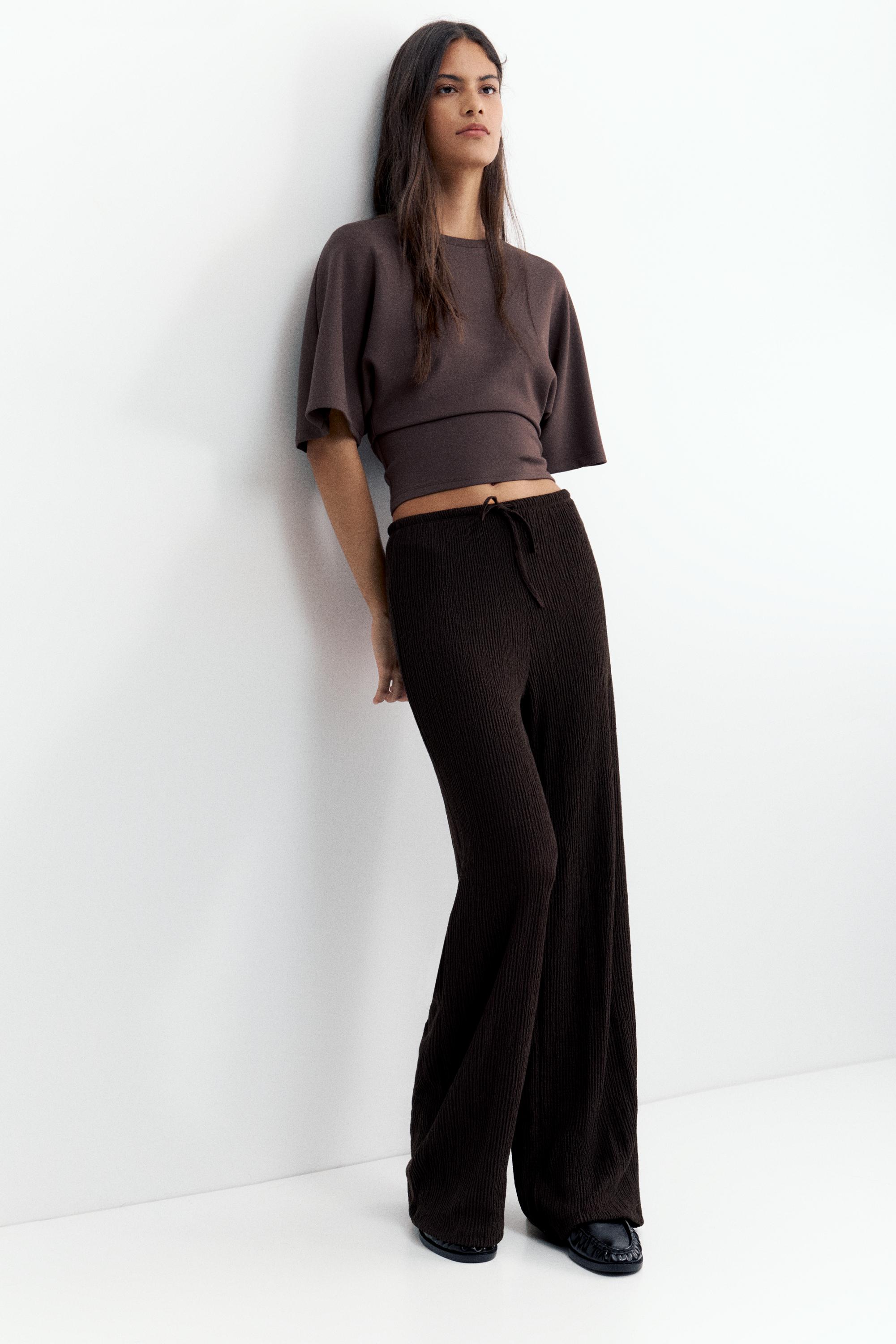 Wide-leg crepe trousers — Brown