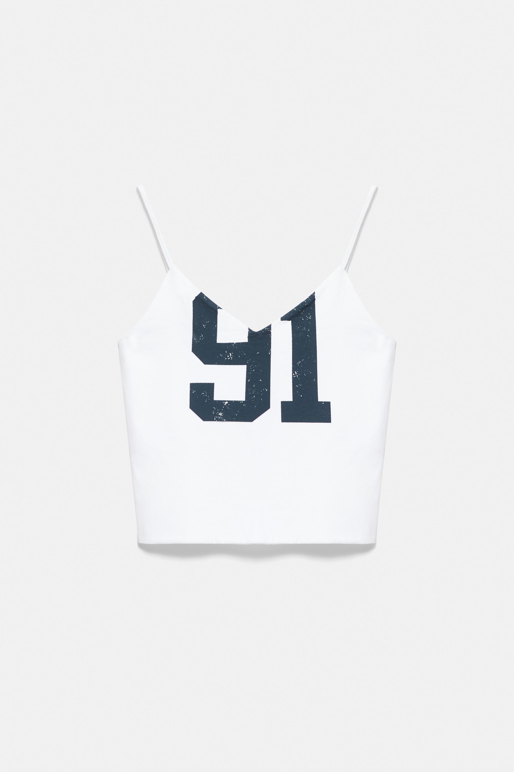 Number graphic strappy top — Ice