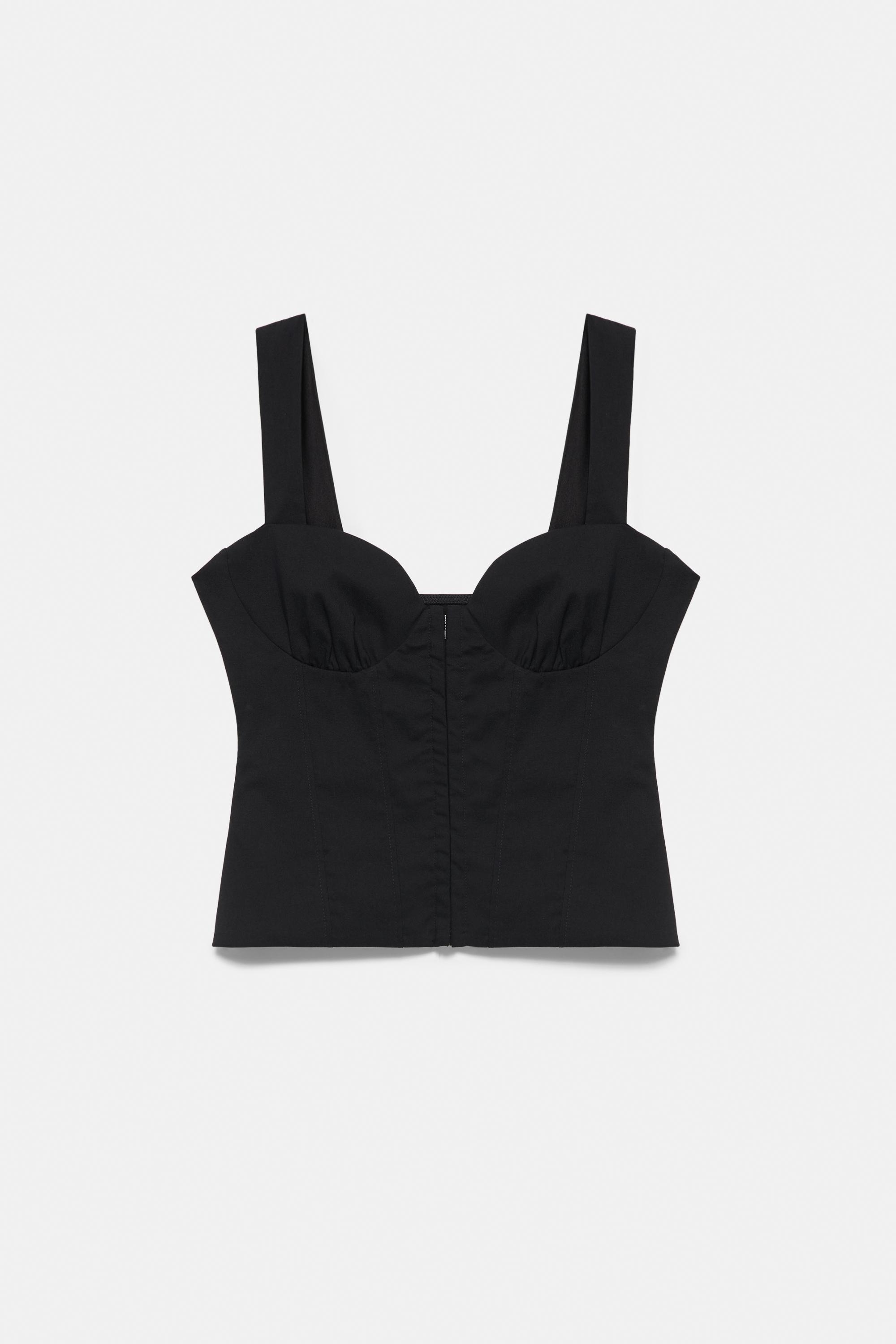 Strappy corsetry-inspired top — Black