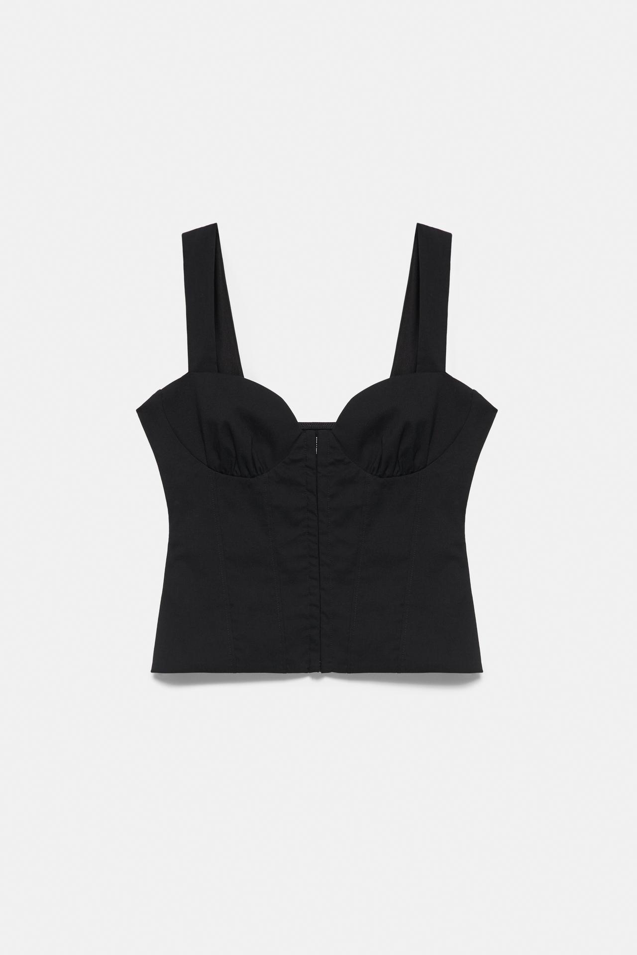 Strappy corsetry-inspired top — Black