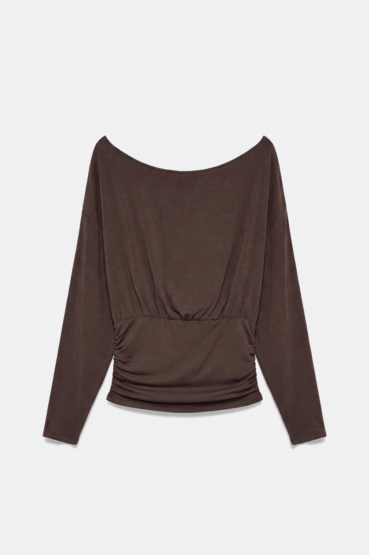Asymmetric top with waistband — Brown