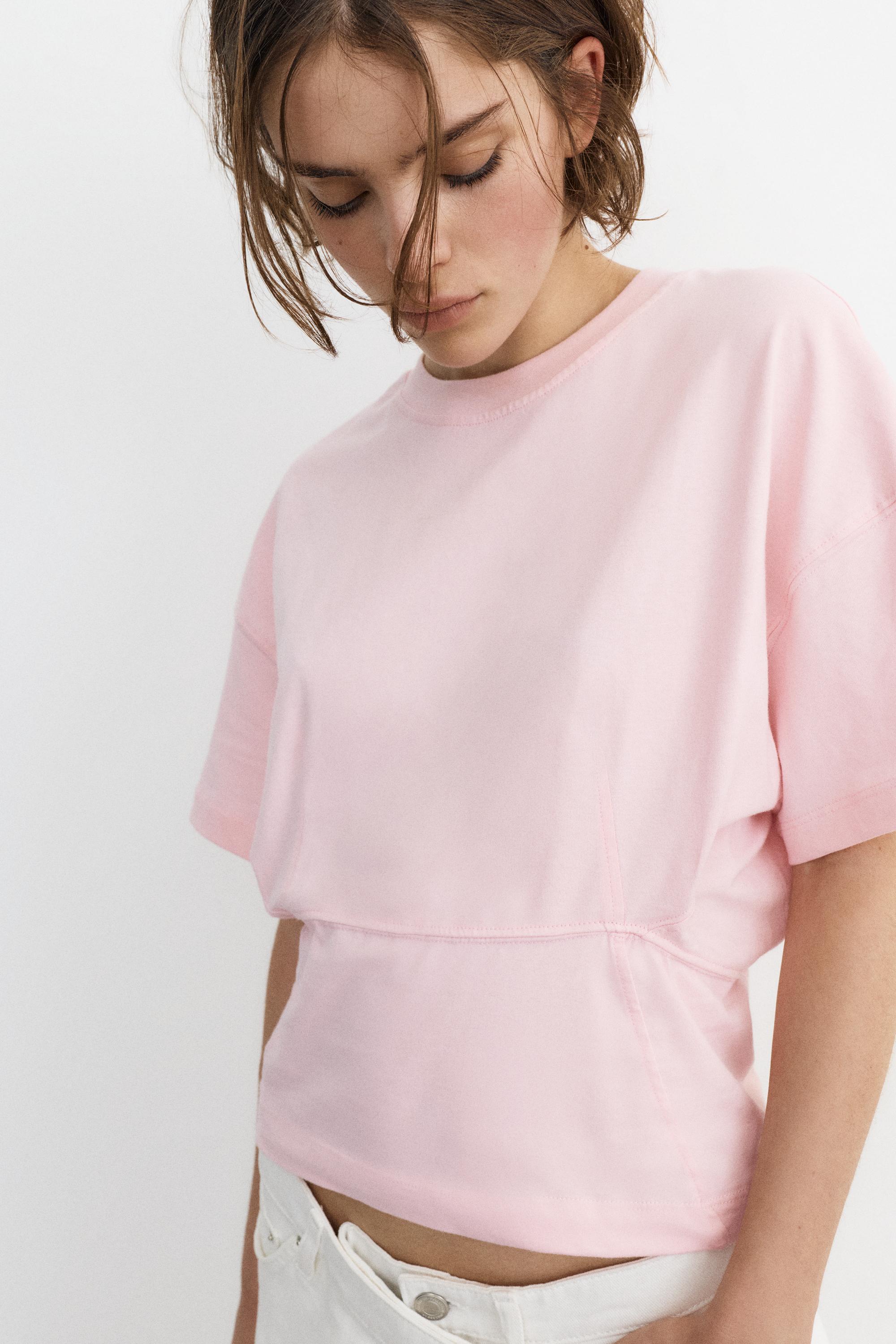 Panelled boxy-fit T-shirt — Pink