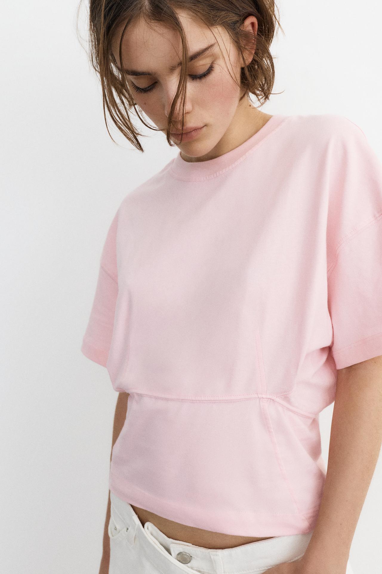 Panelled boxy-fit T-shirt — Pink