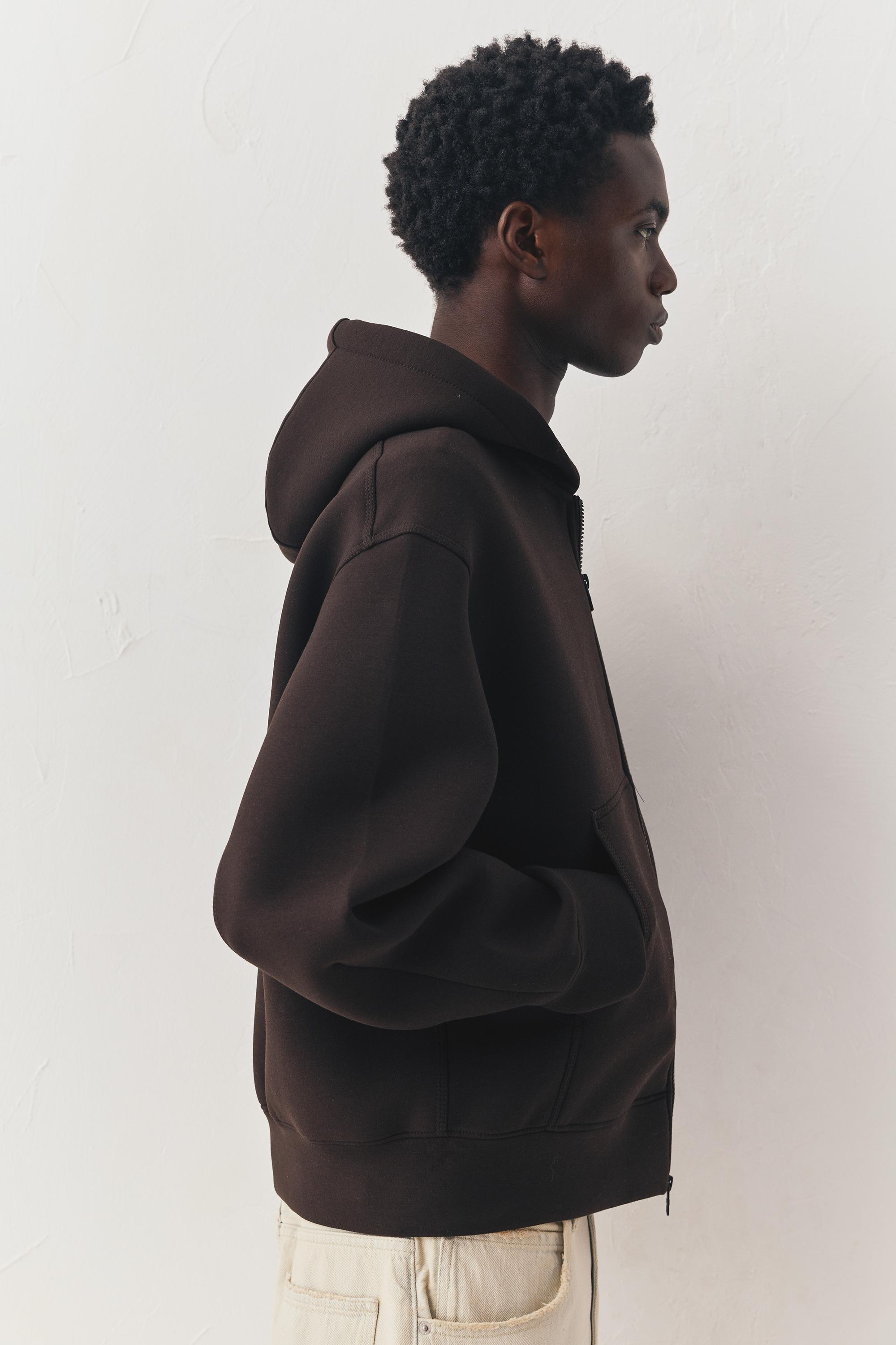 Neoprene-effect hoodie — Chocolate