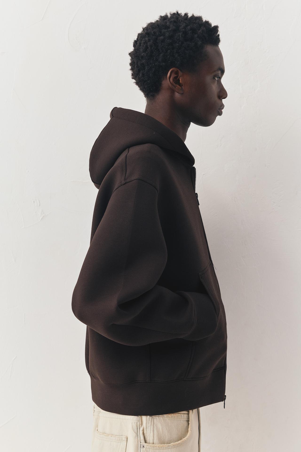 Neoprene-effect hoodie — Chocolate