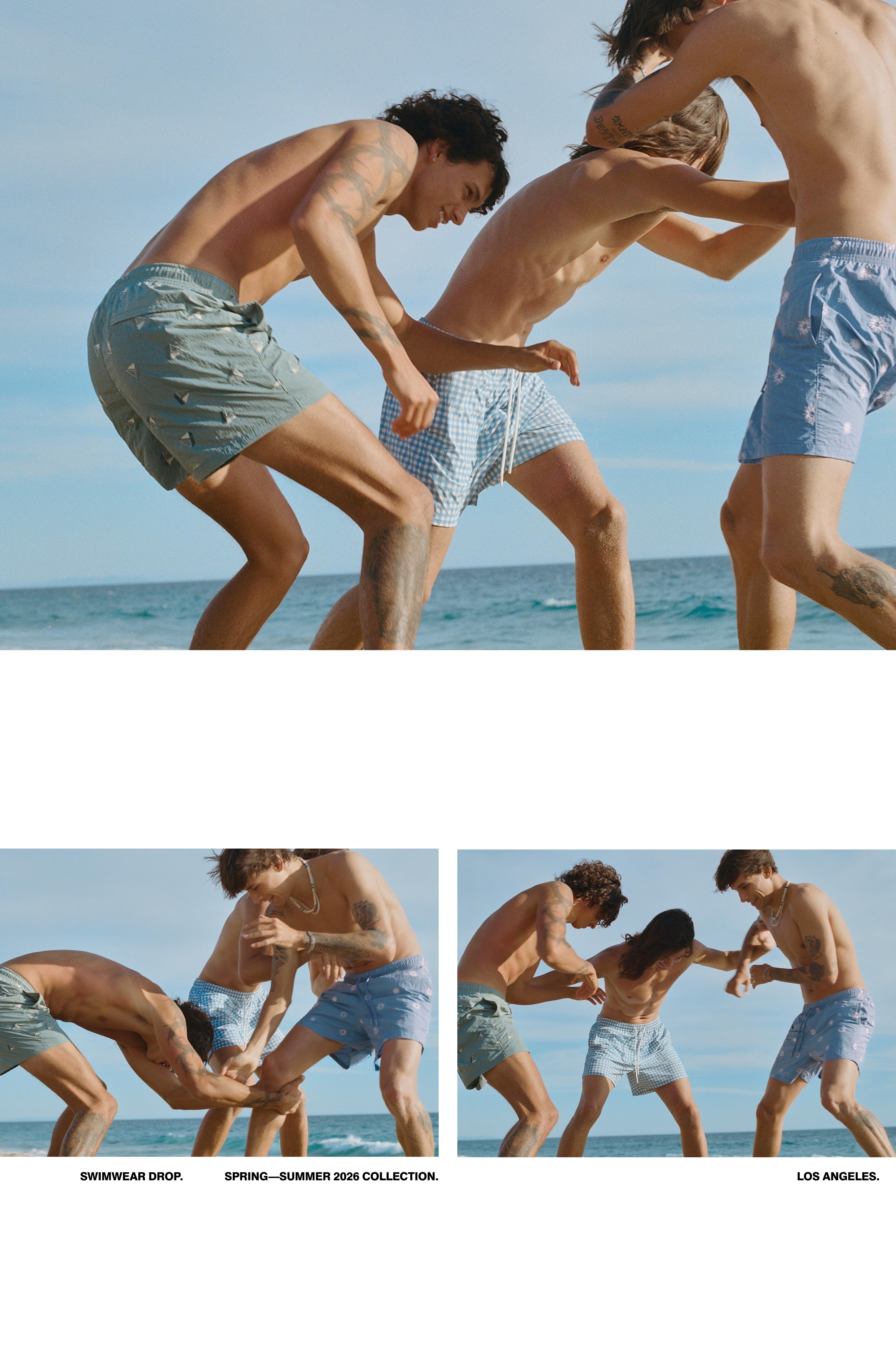 Embroidered board shorts — Pale indigo