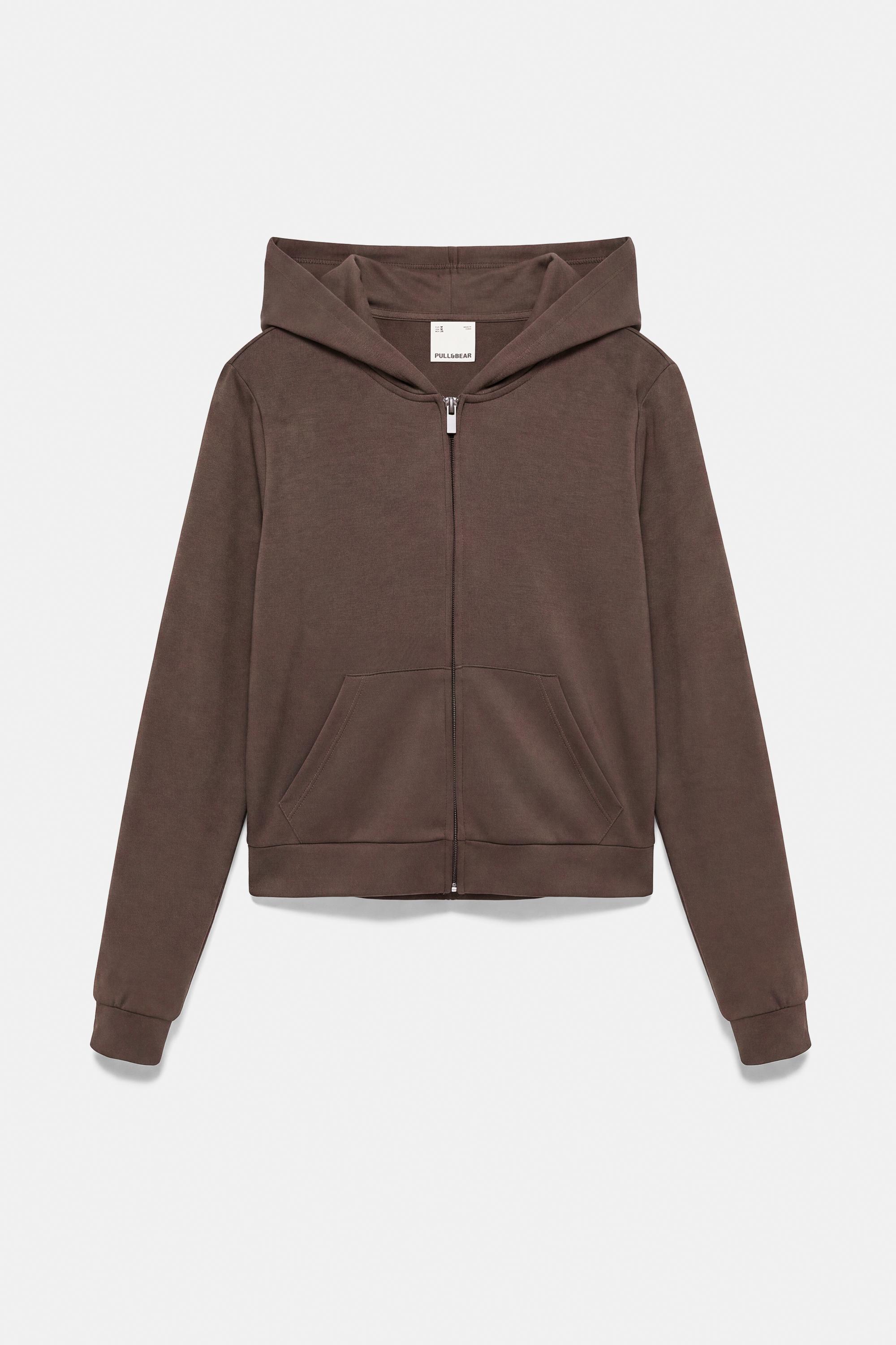 Zip-up hooded sweatshirt — Brown
