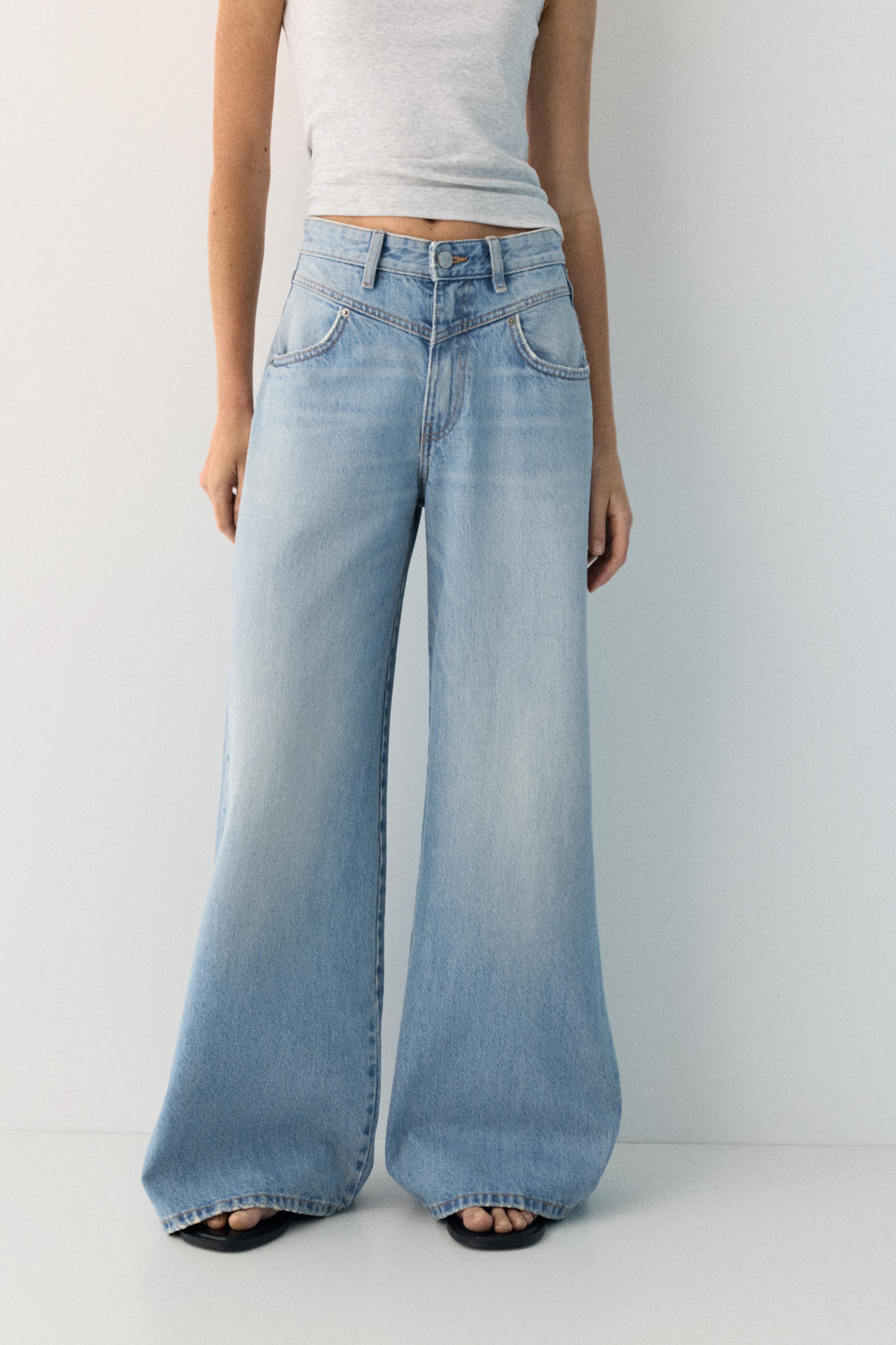 Super wide-leg jeans with seams — Pale blue