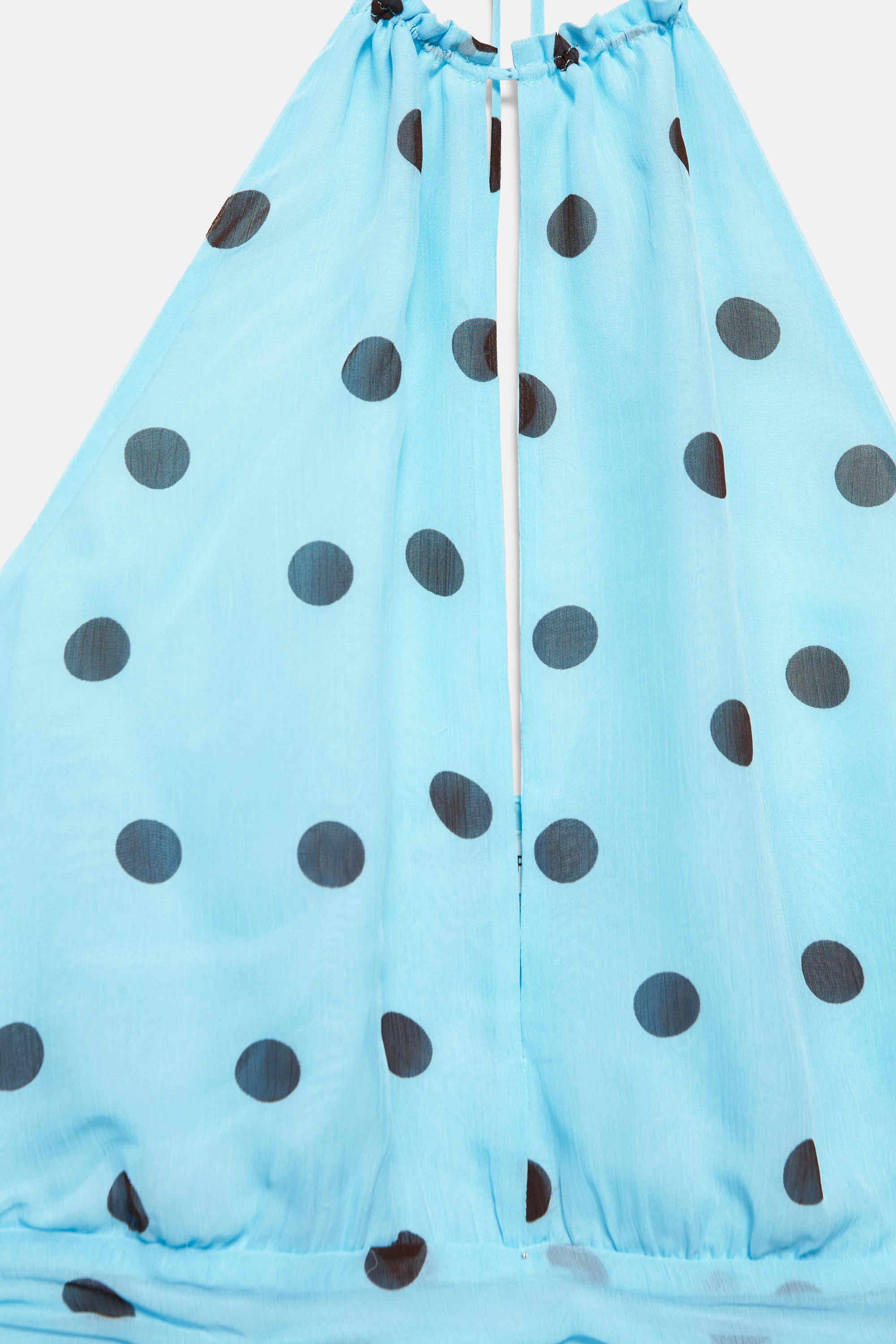 Polka dot halter top with cutout — Pale turquoise