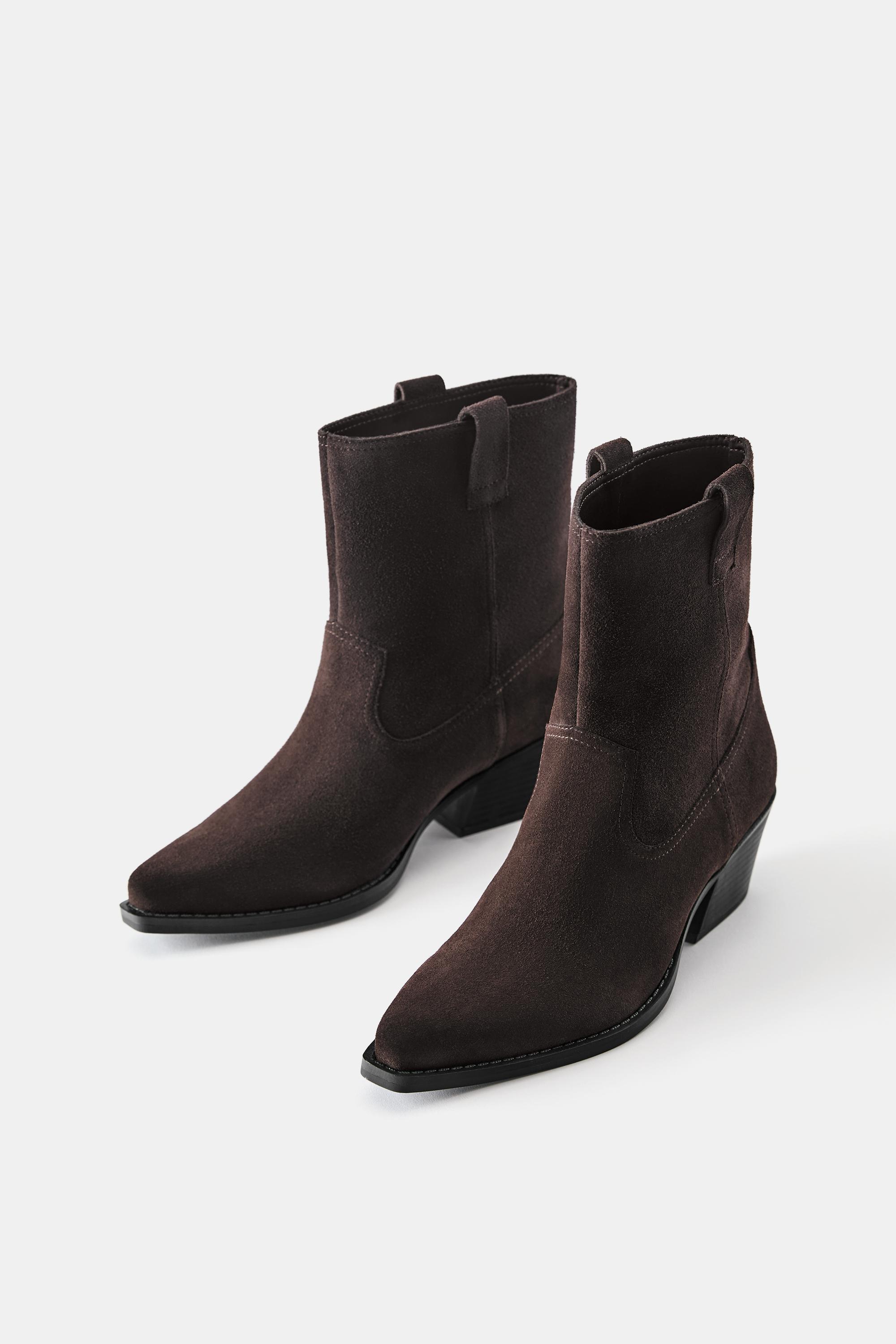 Leather cowboy ankle boots — Brown