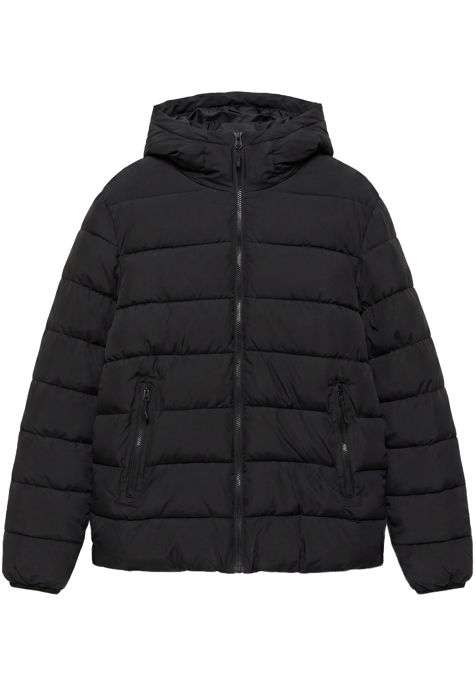 Puffer jacket with hood — Black (alternate view)