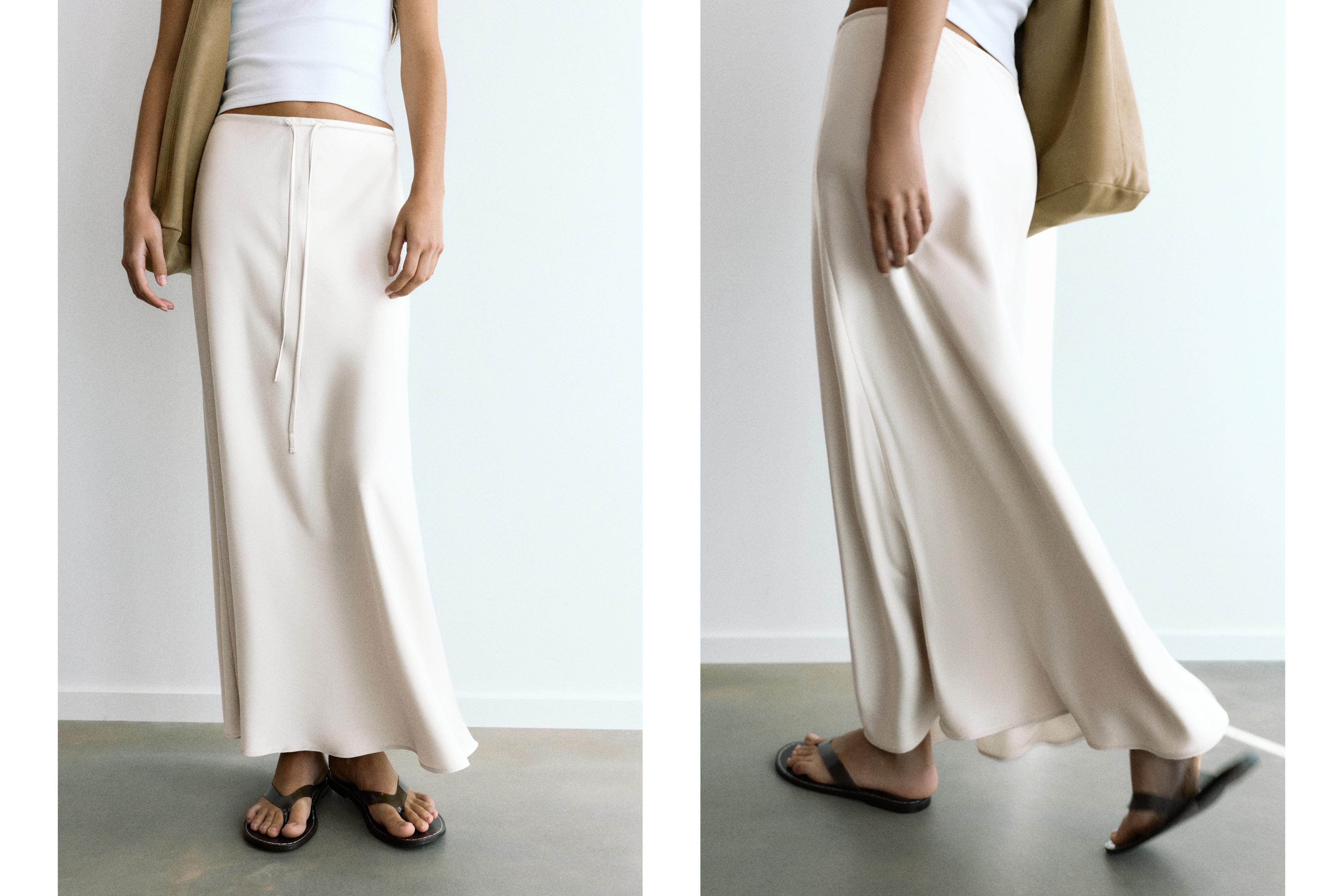Satin midi skirt — Ecru